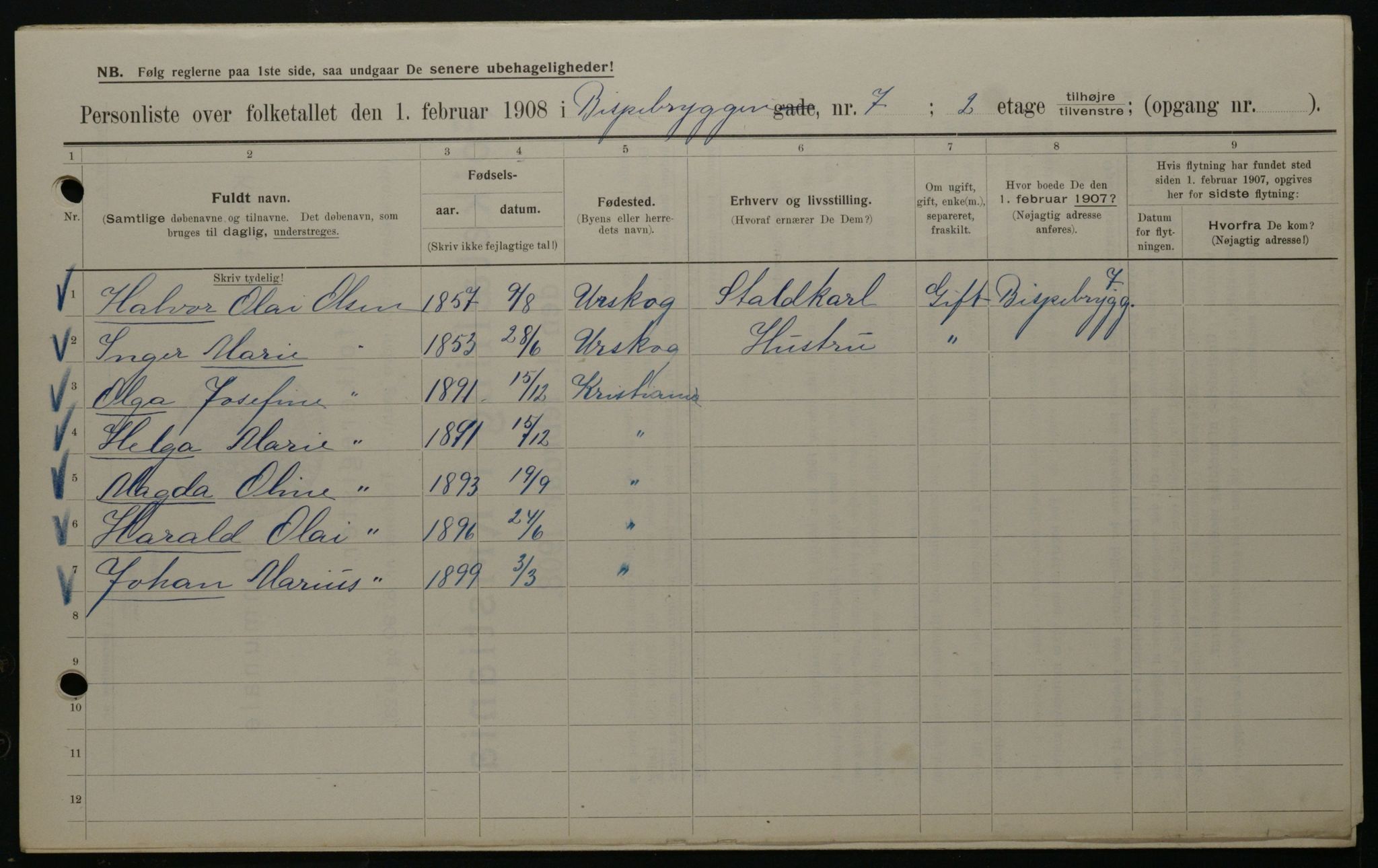 OBA, Municipal Census 1908 for Kristiania, 1908, p. 5243