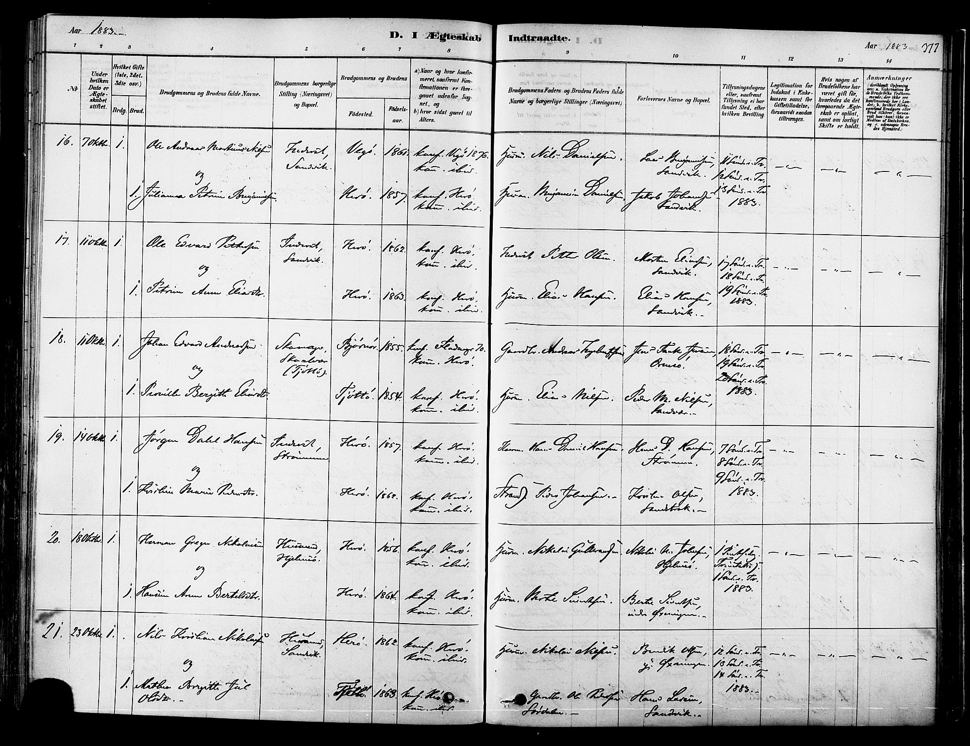 Ministerialprotokoller, klokkerbøker og fødselsregistre - Nordland, SAT/A-1459/834/L0507: Parish register (official) no. 834A05, 1878-1892, p. 377