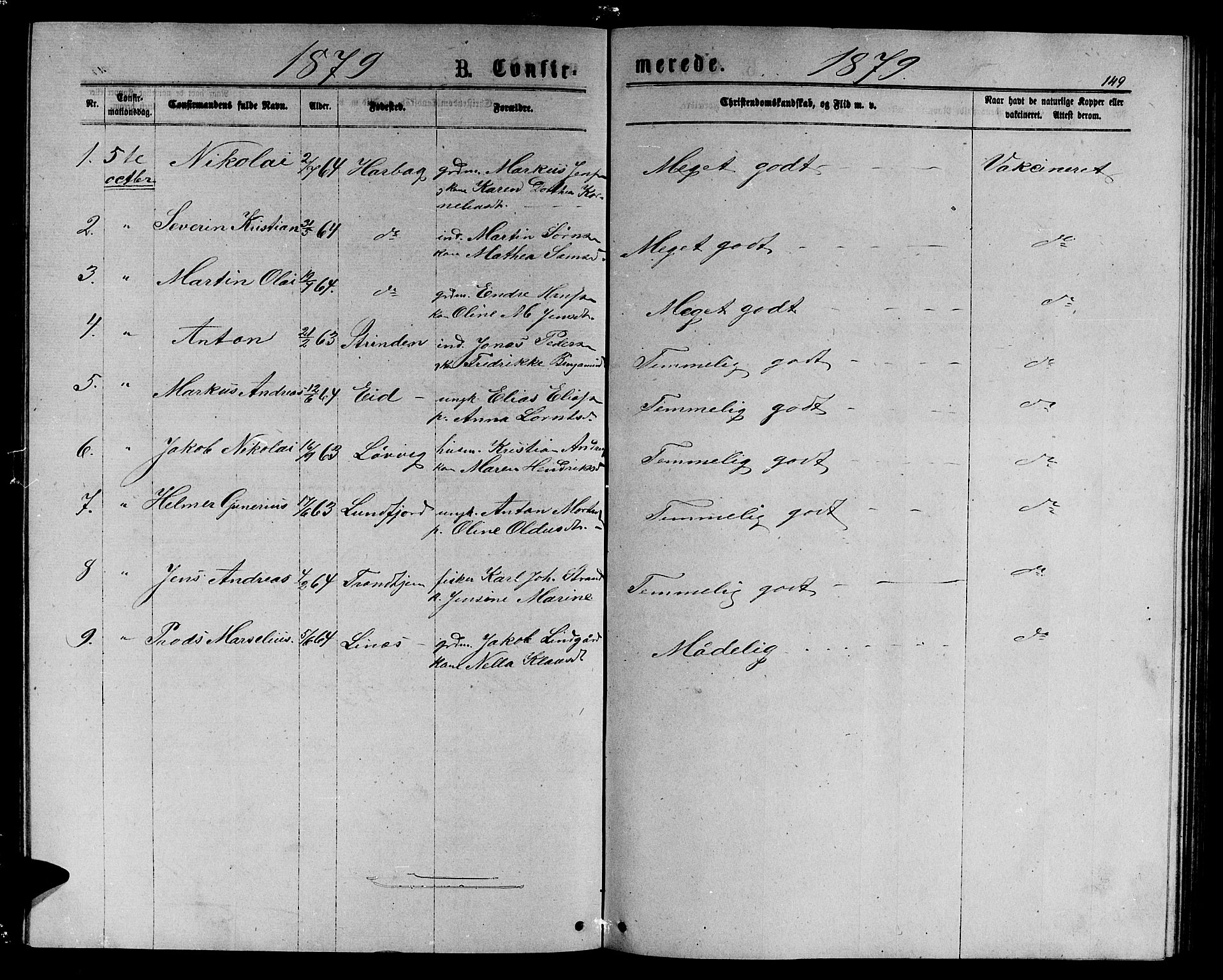 Ministerialprotokoller, klokkerbøker og fødselsregistre - Sør-Trøndelag, SAT/A-1456/656/L0695: Parish register (copy) no. 656C01, 1867-1889, p. 149