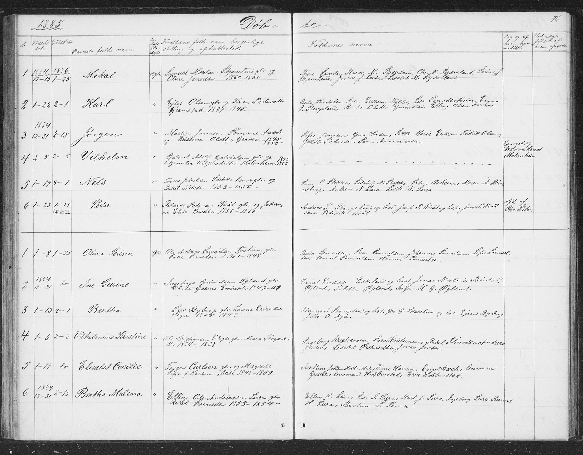 Høyland sokneprestkontor, SAST/A-101799/001/30BB/L0002: Parish register (copy) no. B 2, 1874-1886, p. 96