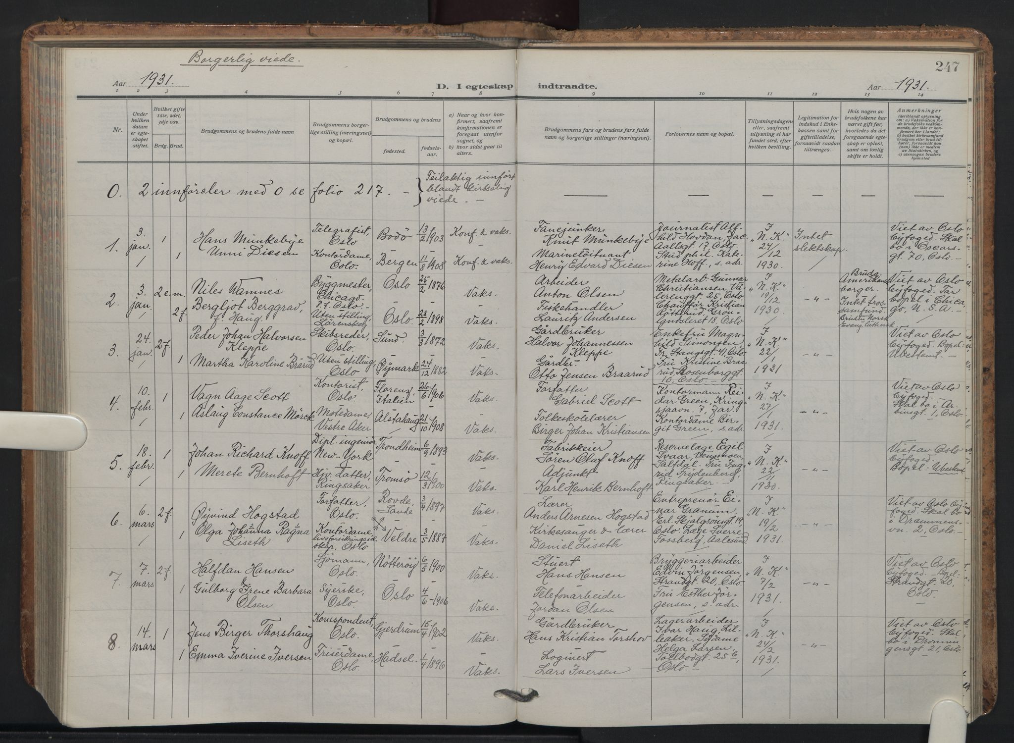 Oslo domkirke Kirkebøker, AV/SAO-A-10752/F/Fa/L0040: Parish register (official) no. 40, 1921-1932, p. 247