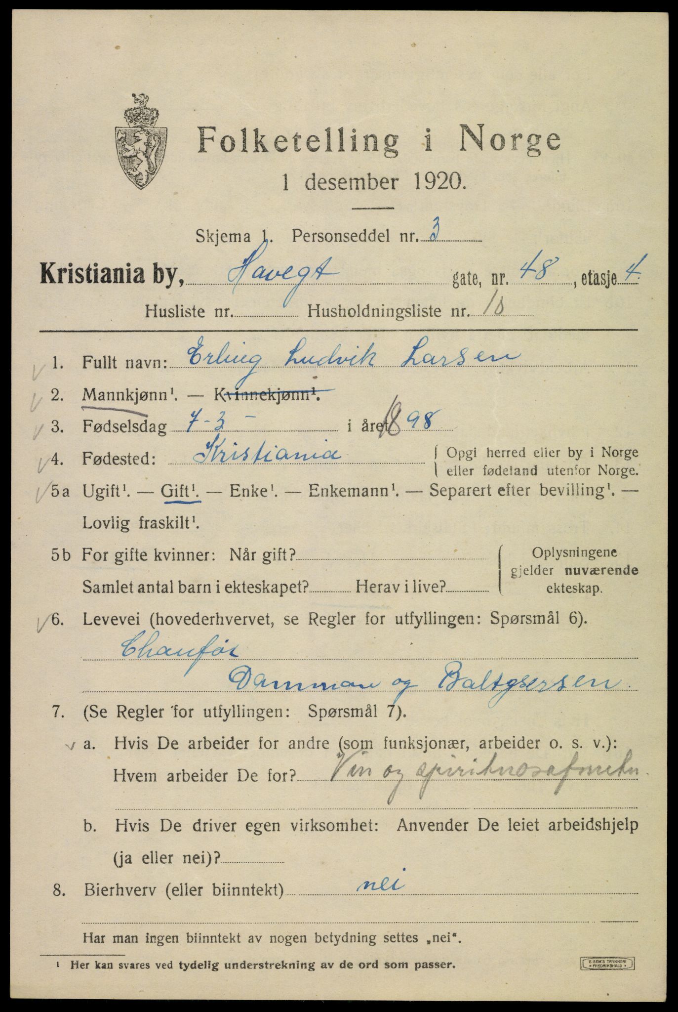 SAO, 1920 census for Kristiania, 1920, p. 276075