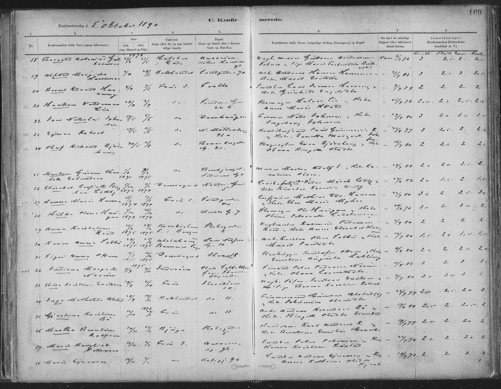 Ministerialprotokoller, klokkerbøker og fødselsregistre - Sør-Trøndelag, SAT/A-1456/603/L0162: Parish register (official) no. 603A01, 1879-1895, p. 169