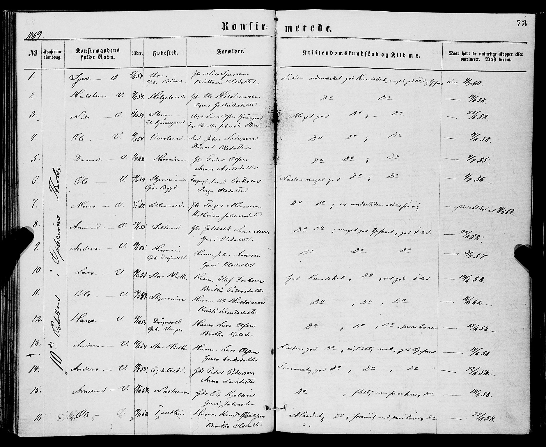 Vossestrand Sokneprestembete, AV/SAB-A-79101/H/Haa: Parish register (official) no. A 1, 1866-1877, p. 73