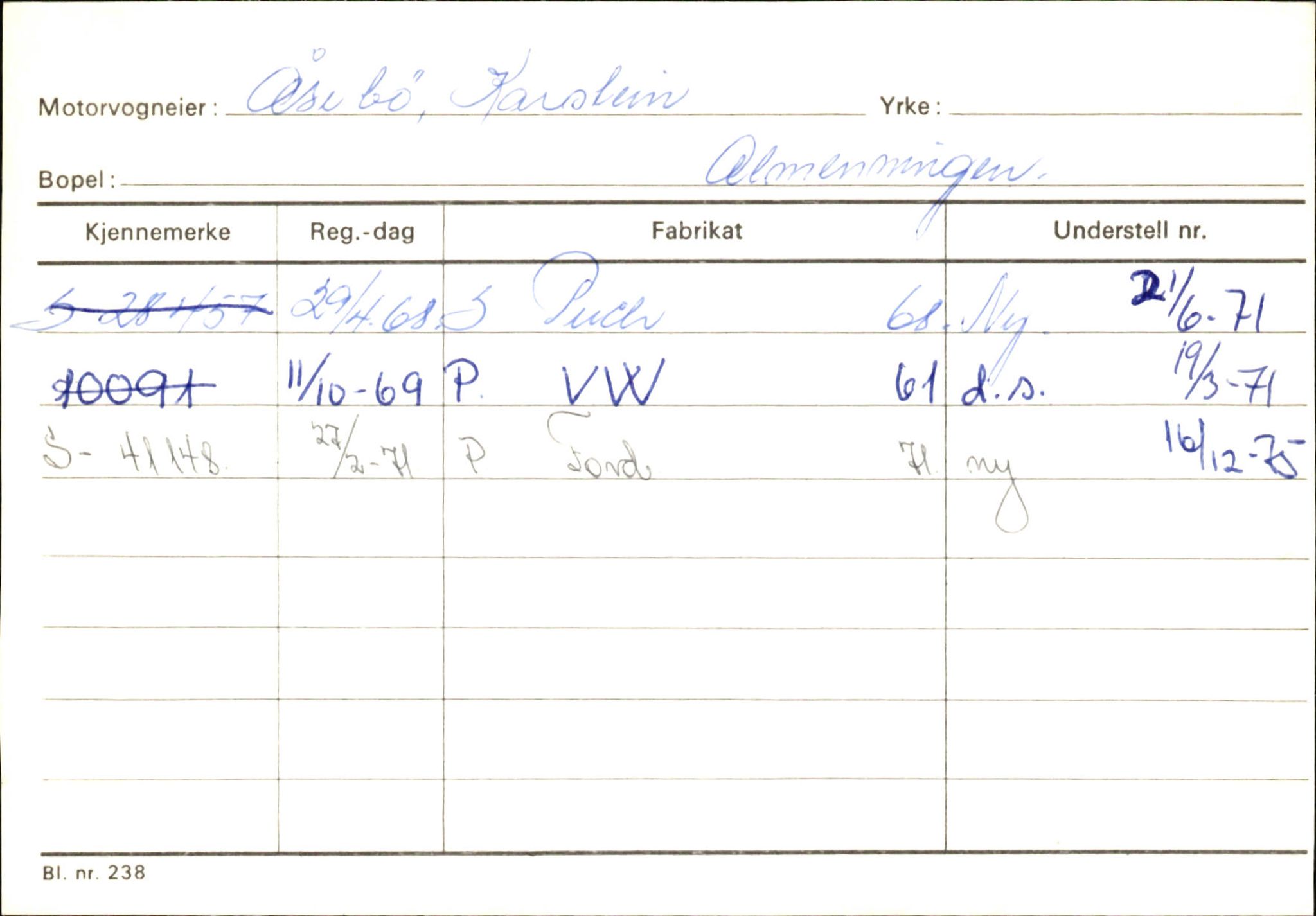 Statens vegvesen, Sogn og Fjordane vegkontor, SAB/A-5301/4/F/L0145: Registerkort Vågsøy S-Å. Årdal I-P, 1945-1975, p. 847