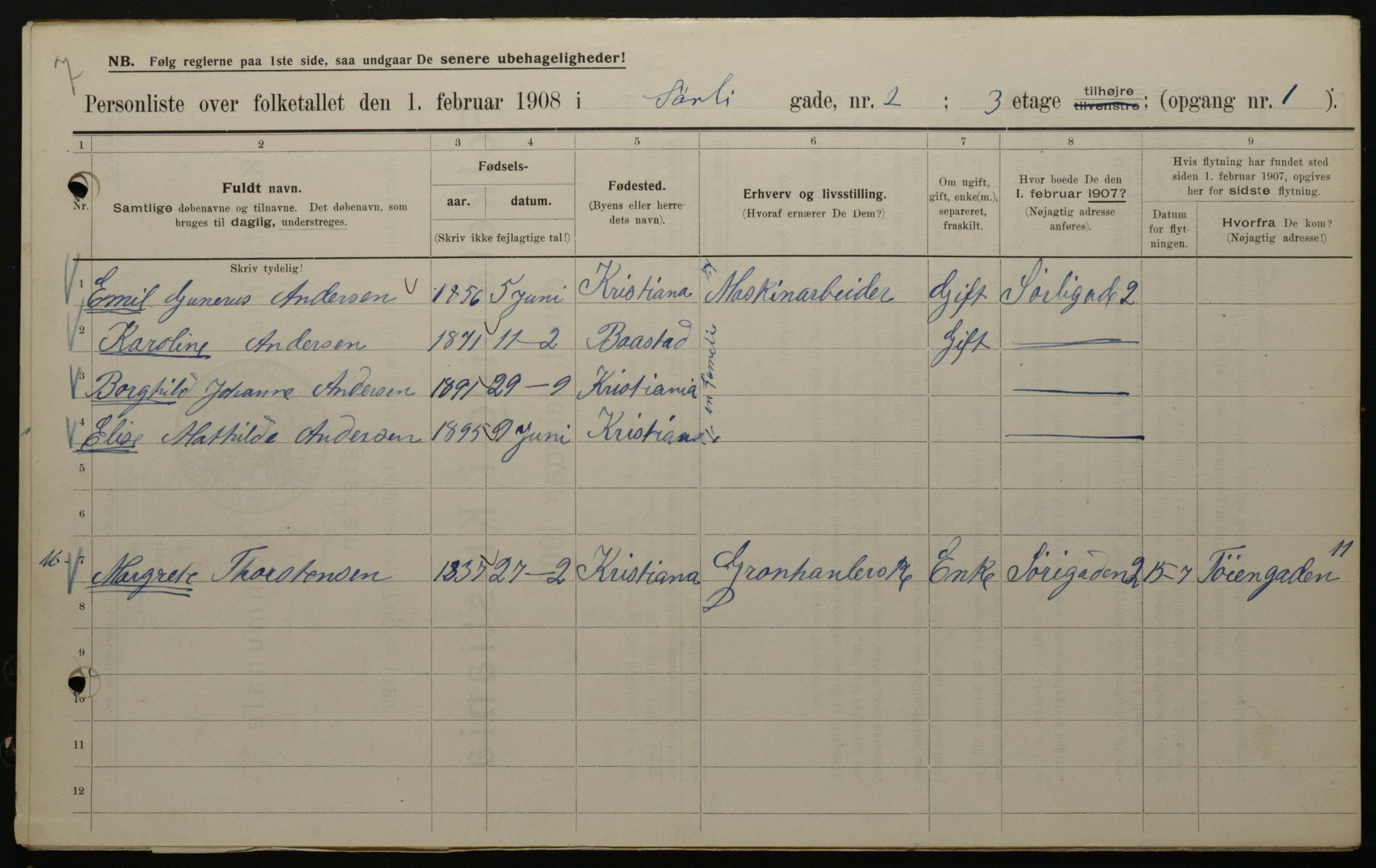 OBA, Municipal Census 1908 for Kristiania, 1908, p. 95642