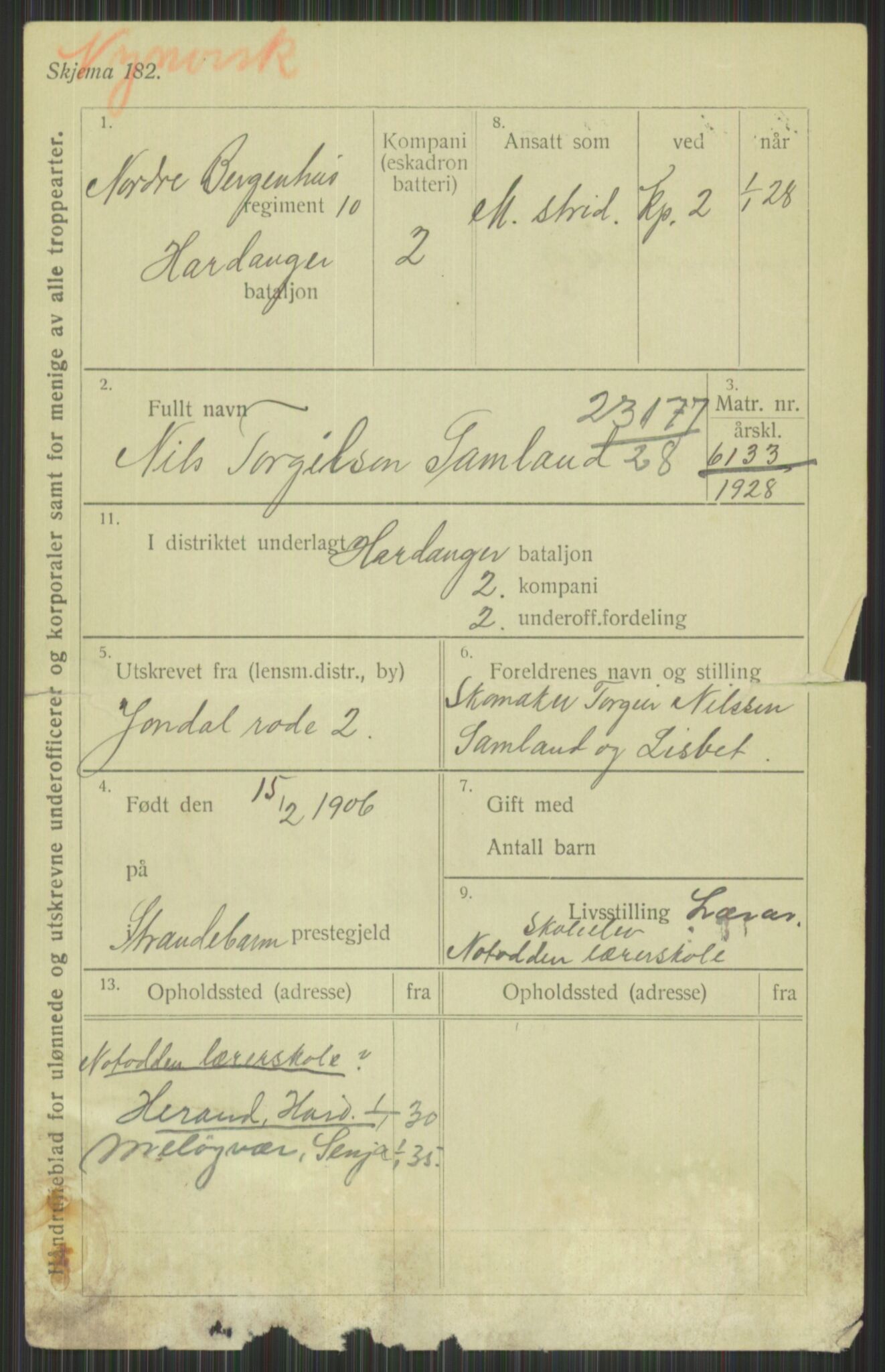 Forsvaret, Troms infanteriregiment nr. 16, AV/RA-RAFA-3146/P/Pa/L0013/0003: Rulleblad / Rulleblad for regimentets menige mannskaper, årsklasse 1928, 1928, p. 139