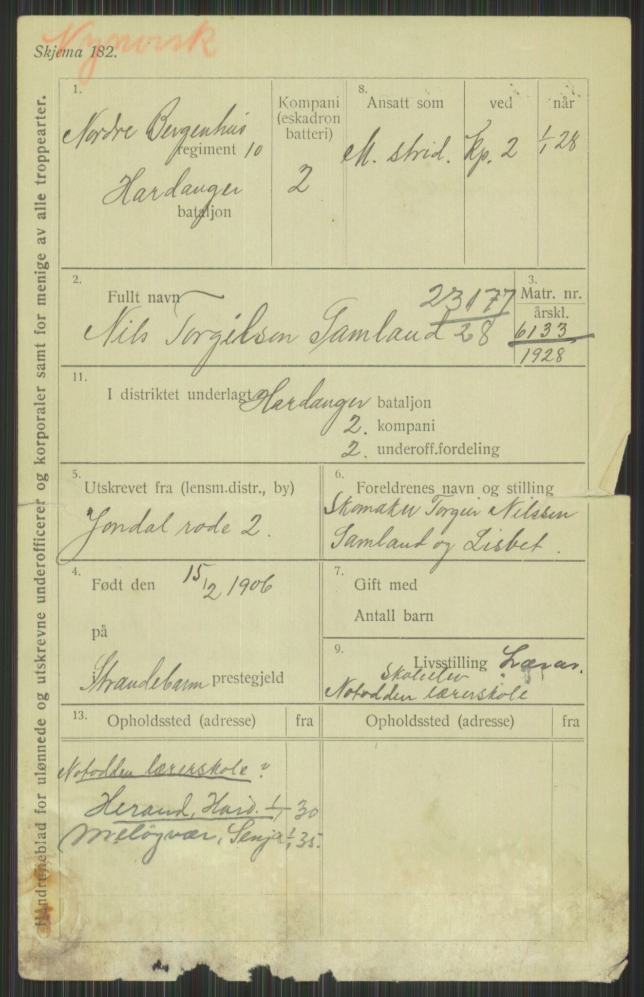 Forsvaret, Troms infanteriregiment nr. 16, AV/RA-RAFA-3146/P/Pa/L0013/0003: Rulleblad / Rulleblad for regimentets menige mannskaper, årsklasse 1928, 1928, p. 139