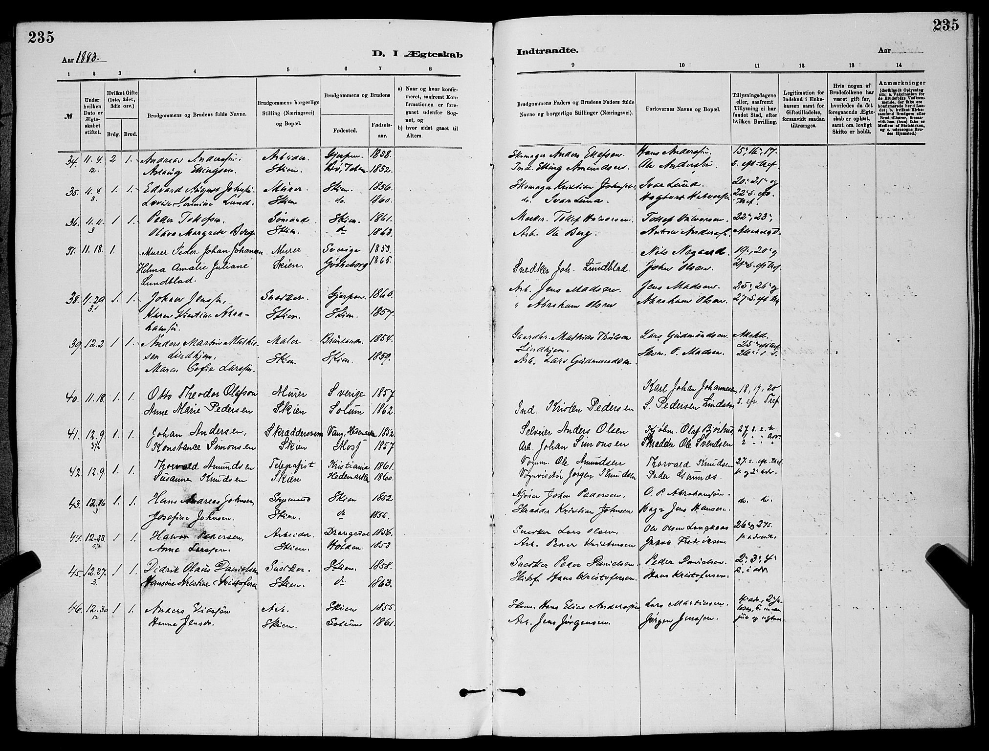 Skien kirkebøker, SAKO/A-302/G/Ga/L0006: Parish register (copy) no. 6, 1881-1890, p. 235
