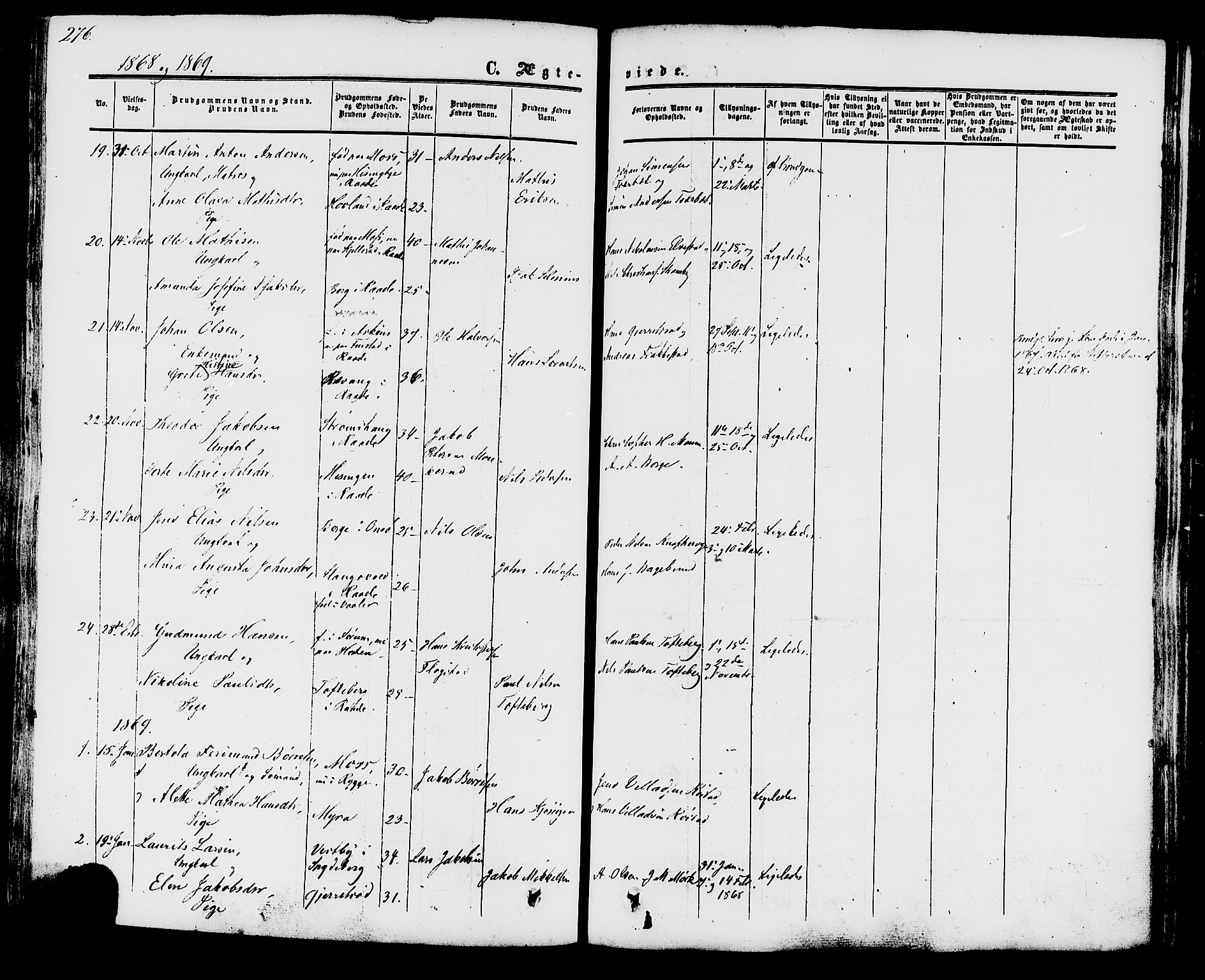 Råde prestekontor kirkebøker, AV/SAO-A-2009/F/Fa/L0006: Parish register (official) no. 6, 1854-1877, p. 276