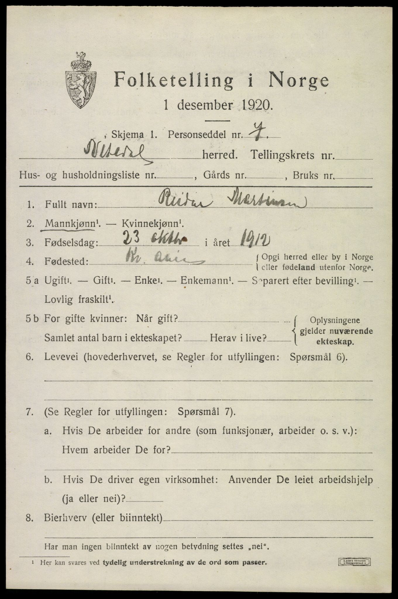 SAO, 1920 census for Nittedal, 1920, p. 5556