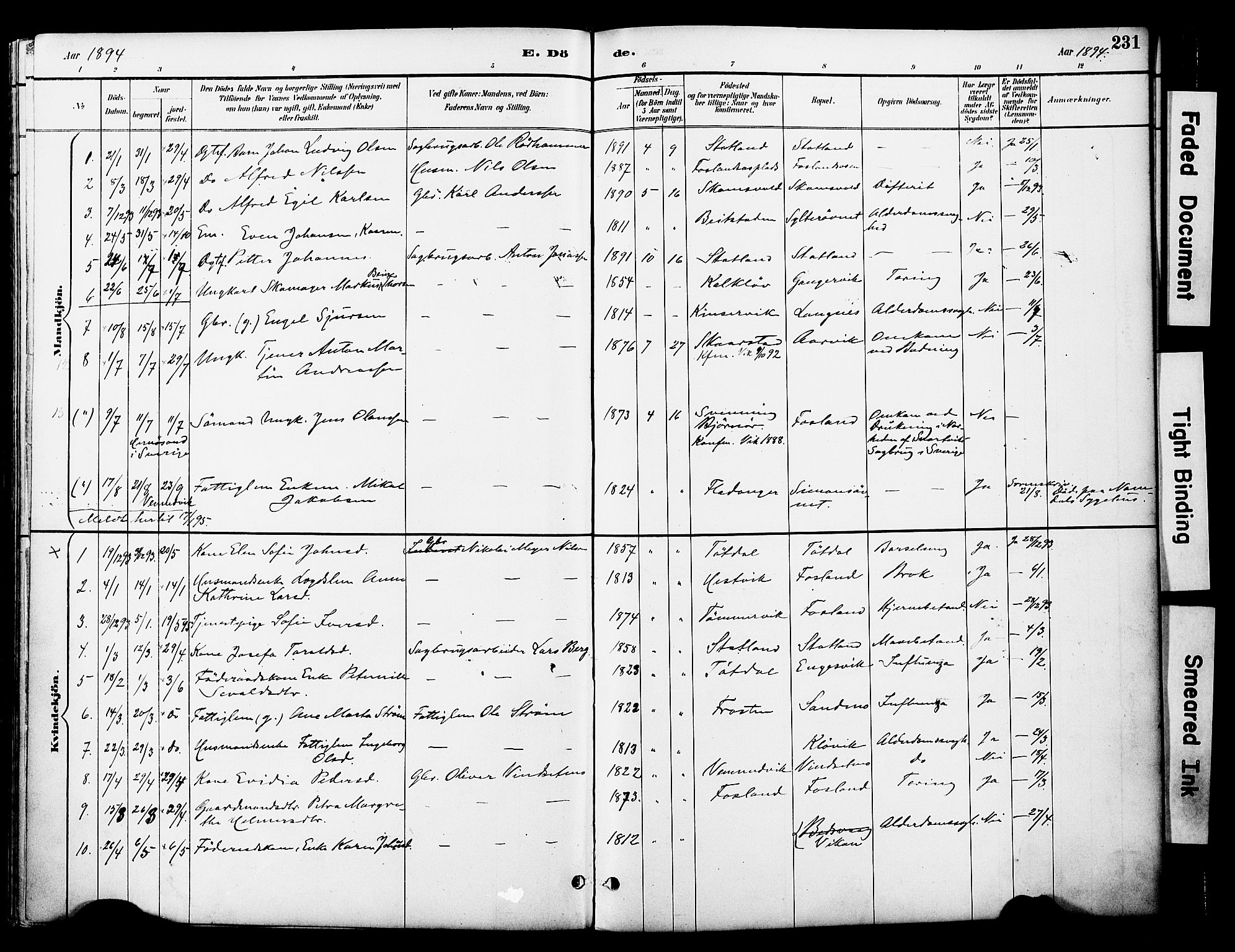 Ministerialprotokoller, klokkerbøker og fødselsregistre - Nord-Trøndelag, SAT/A-1458/774/L0628: Parish register (official) no. 774A02, 1887-1903, p. 231