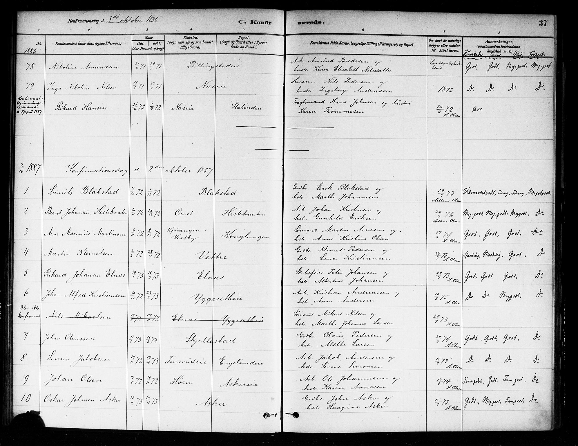 Asker prestekontor Kirkebøker, SAO/A-10256a/F/Fa/L0014: Parish register (official) no. I 14, 1879-1900, p. 37