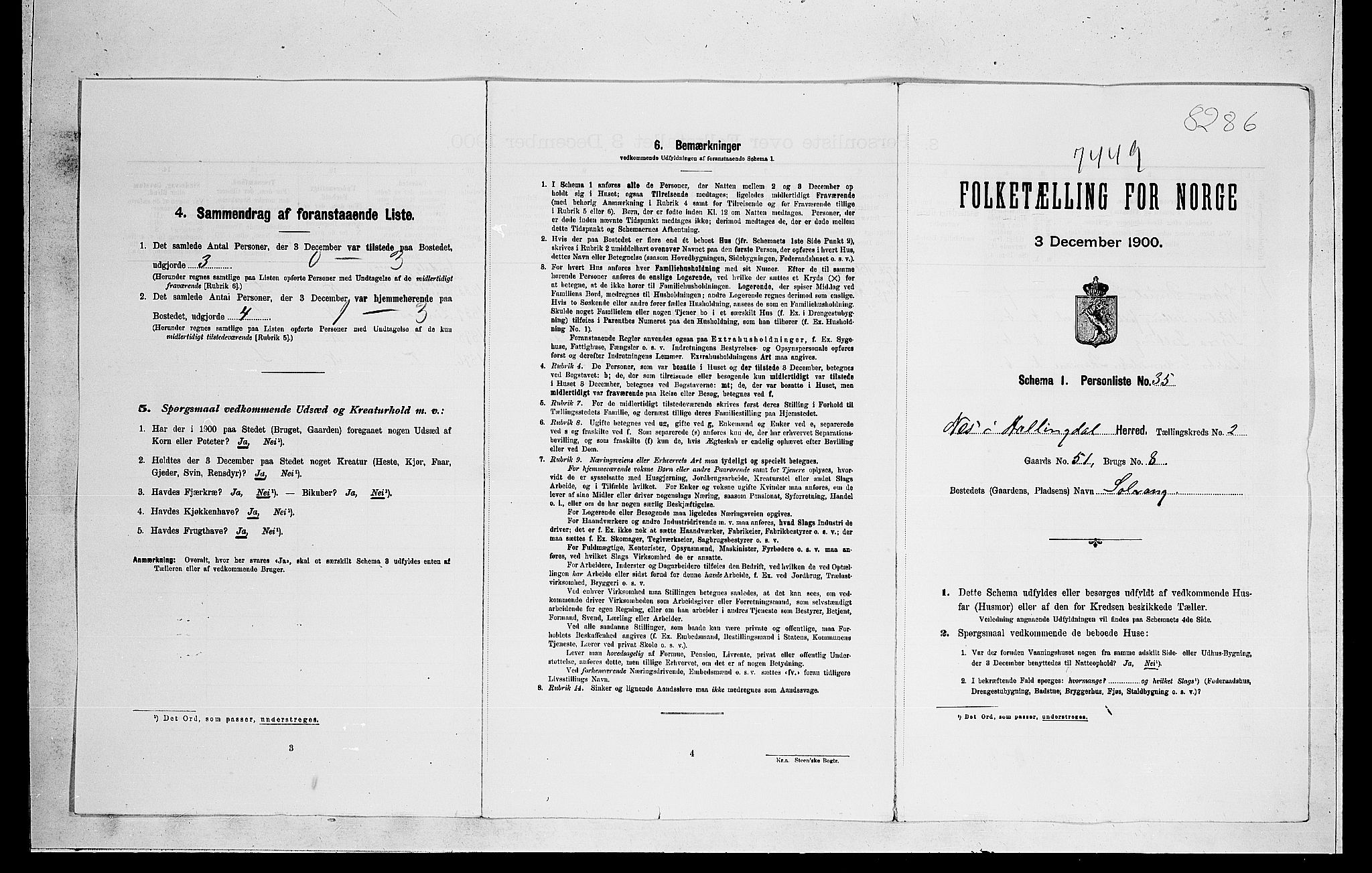RA, 1900 census for Nes, 1900, p. 44