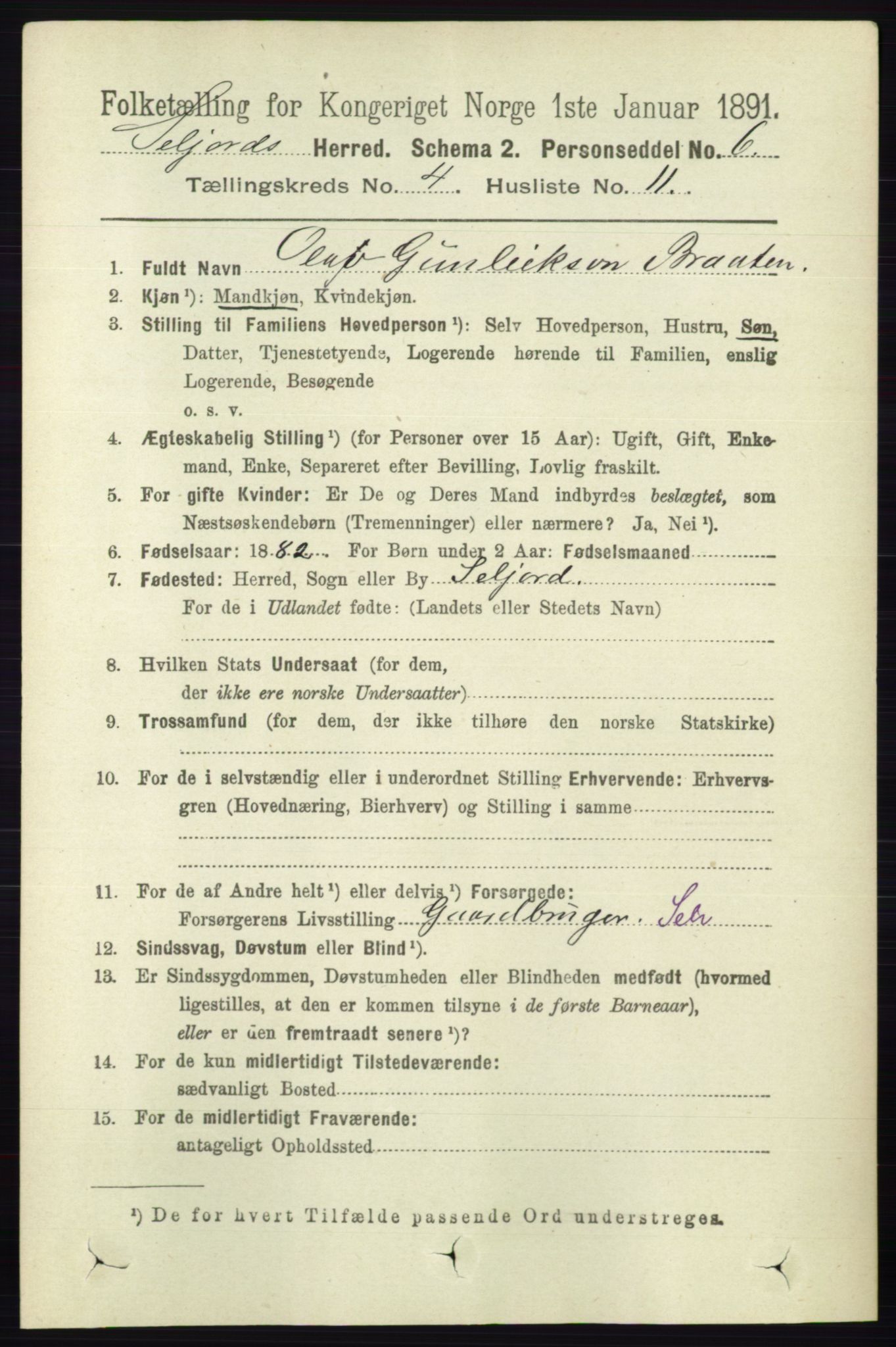 RA, 1891 census for 0828 Seljord, 1891, p. 1351