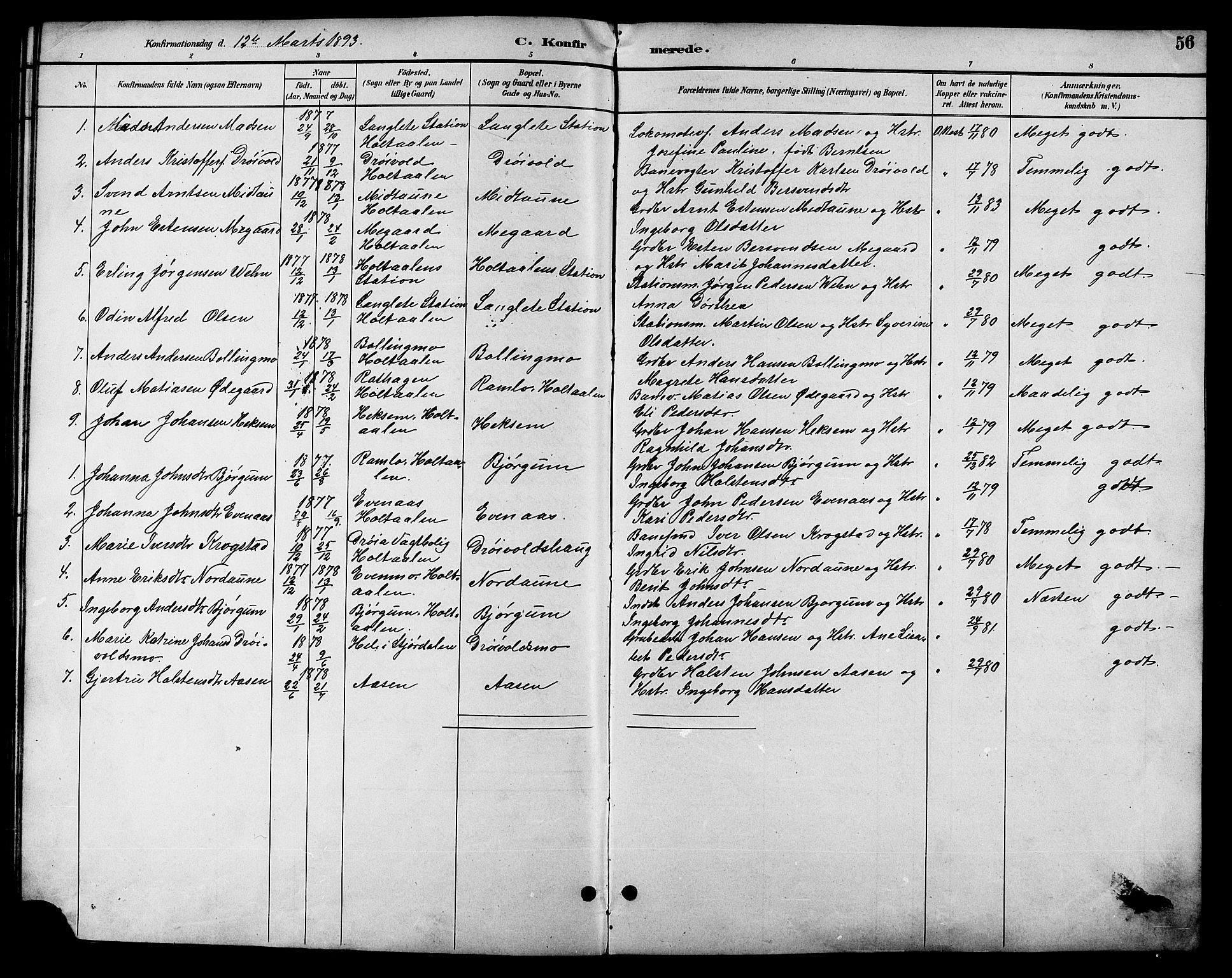 Ministerialprotokoller, klokkerbøker og fødselsregistre - Sør-Trøndelag, SAT/A-1456/685/L0978: Parish register (copy) no. 685C03, 1891-1907, p. 56