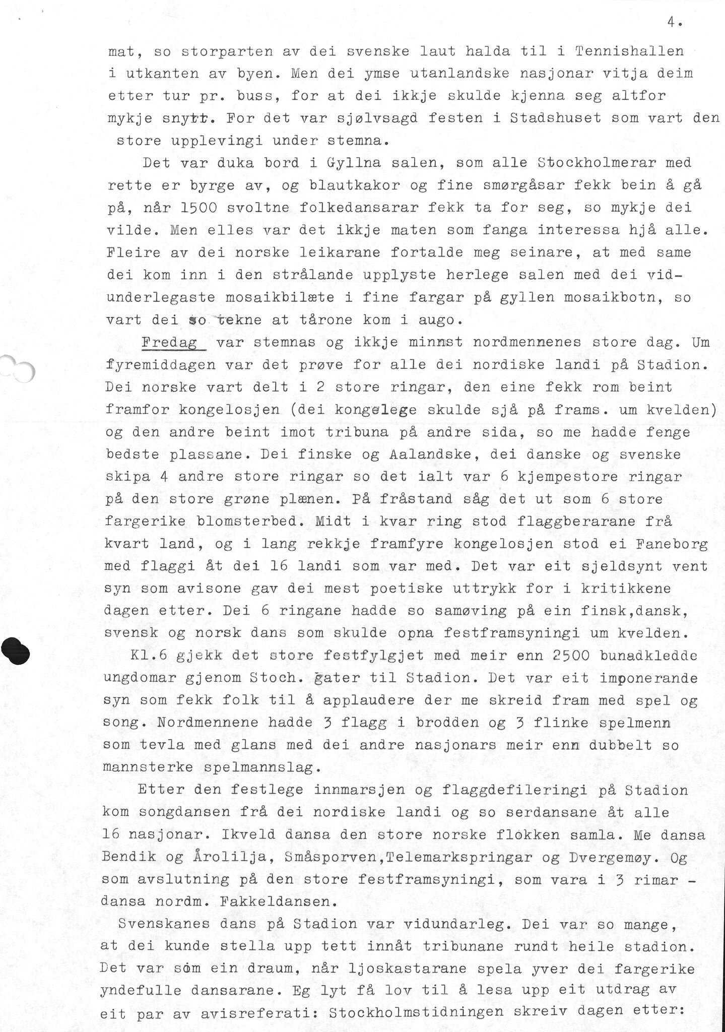 Samling etter Klara Semb, NSFF/KS/B/066: Klara Sembs referat frå Det Internasjonale Folkedansstevnet i 1939, 1939