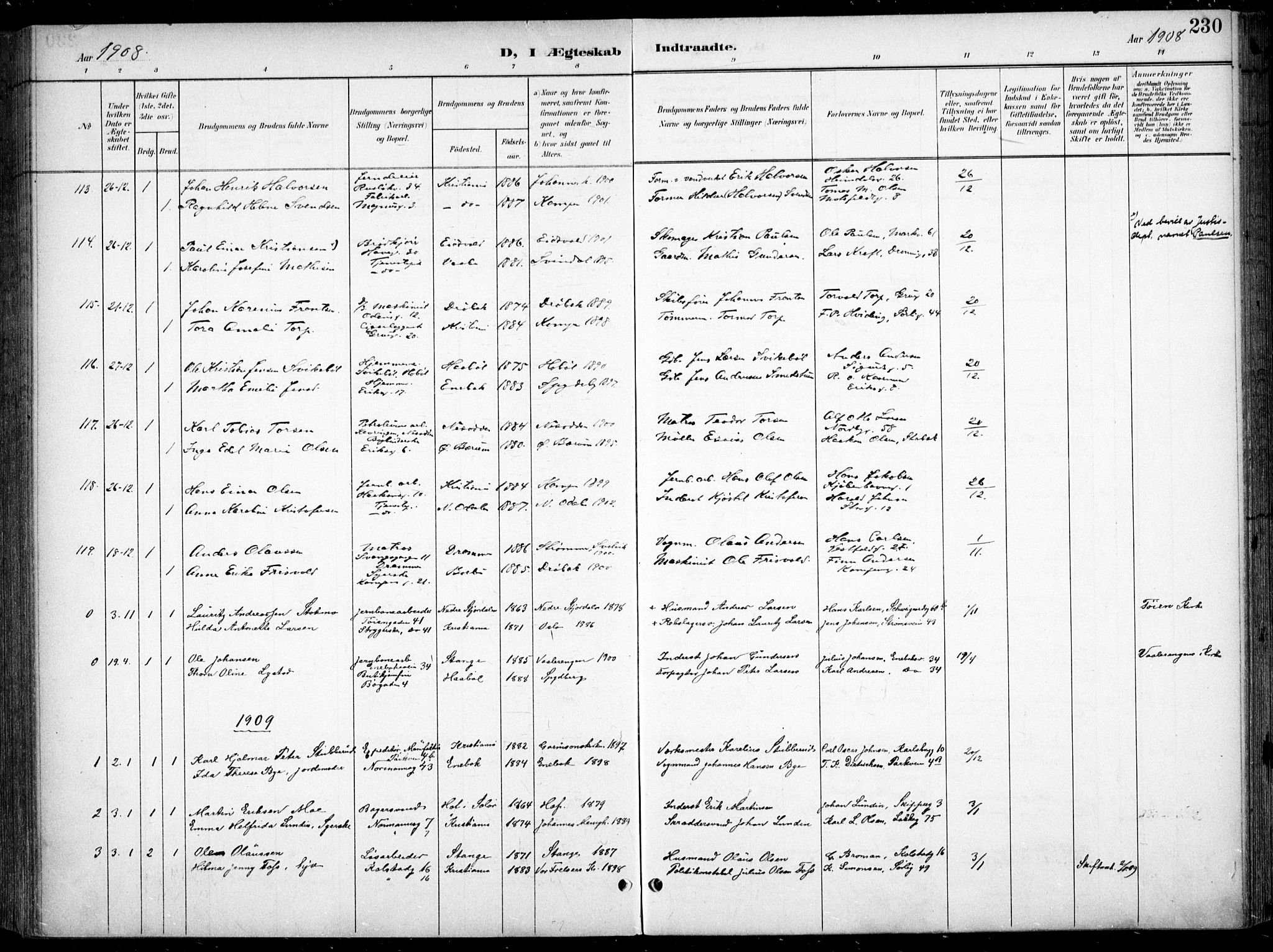 Kampen prestekontor Kirkebøker, SAO/A-10853/F/Fa/L0009: Parish register (official) no. I 9, 1899-1911, p. 230