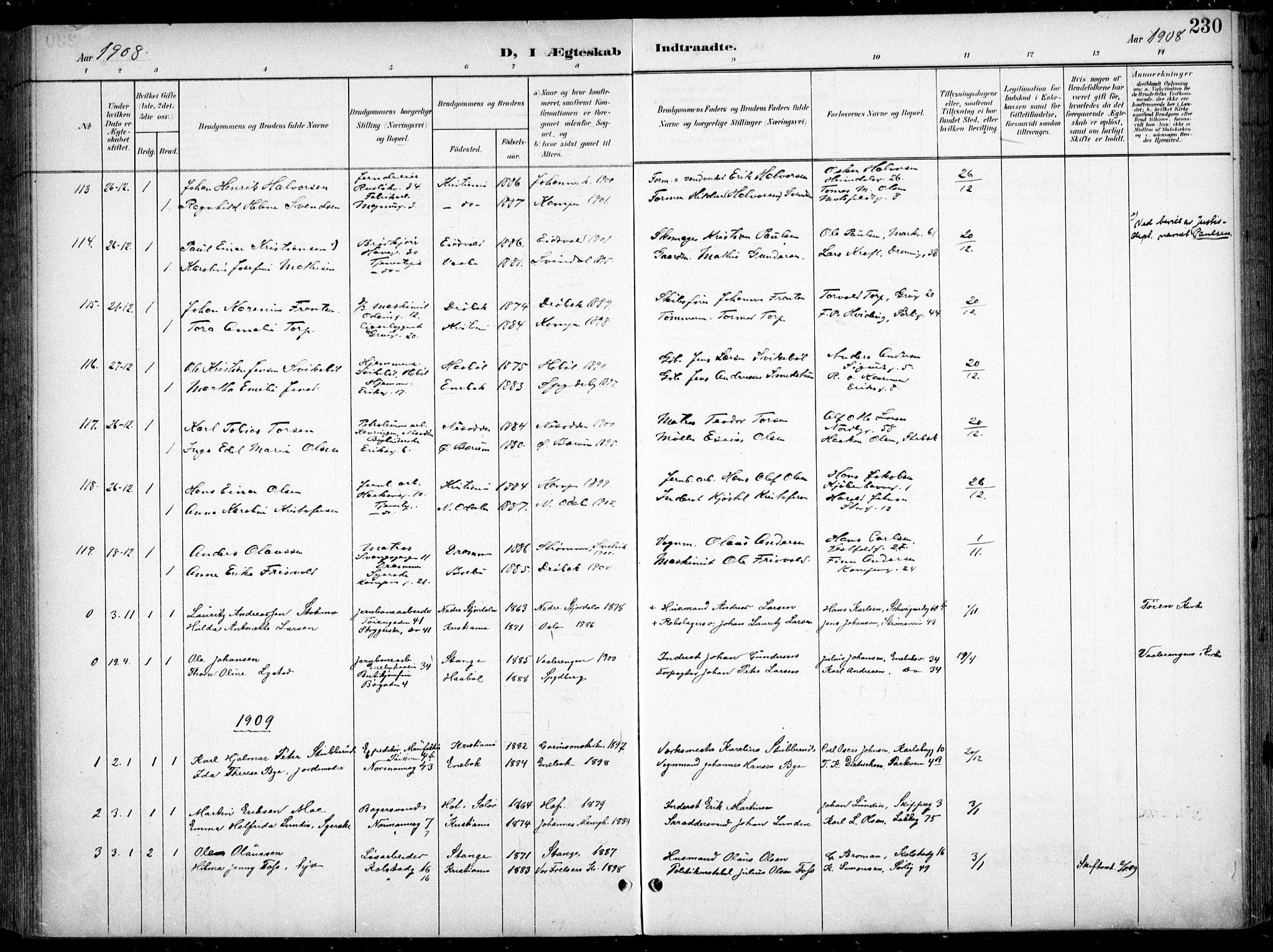 Kampen prestekontor Kirkebøker, AV/SAO-A-10853/F/Fa/L0009: Parish register (official) no. I 9, 1899-1911, p. 230