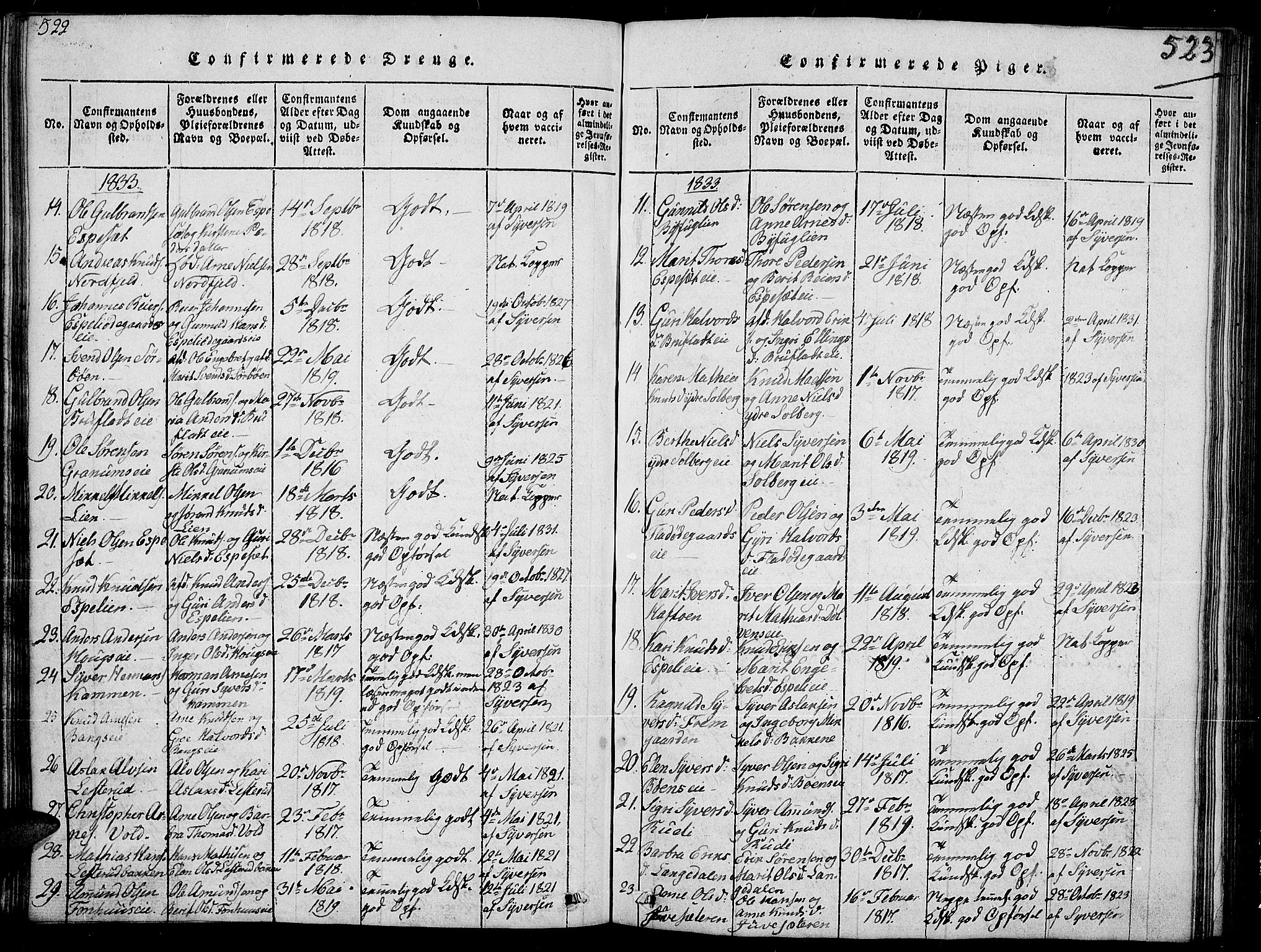 Sør-Aurdal prestekontor, SAH/PREST-128/H/Ha/Hab/L0002: Parish register (copy) no. 2, 1826-1840, p. 522-523