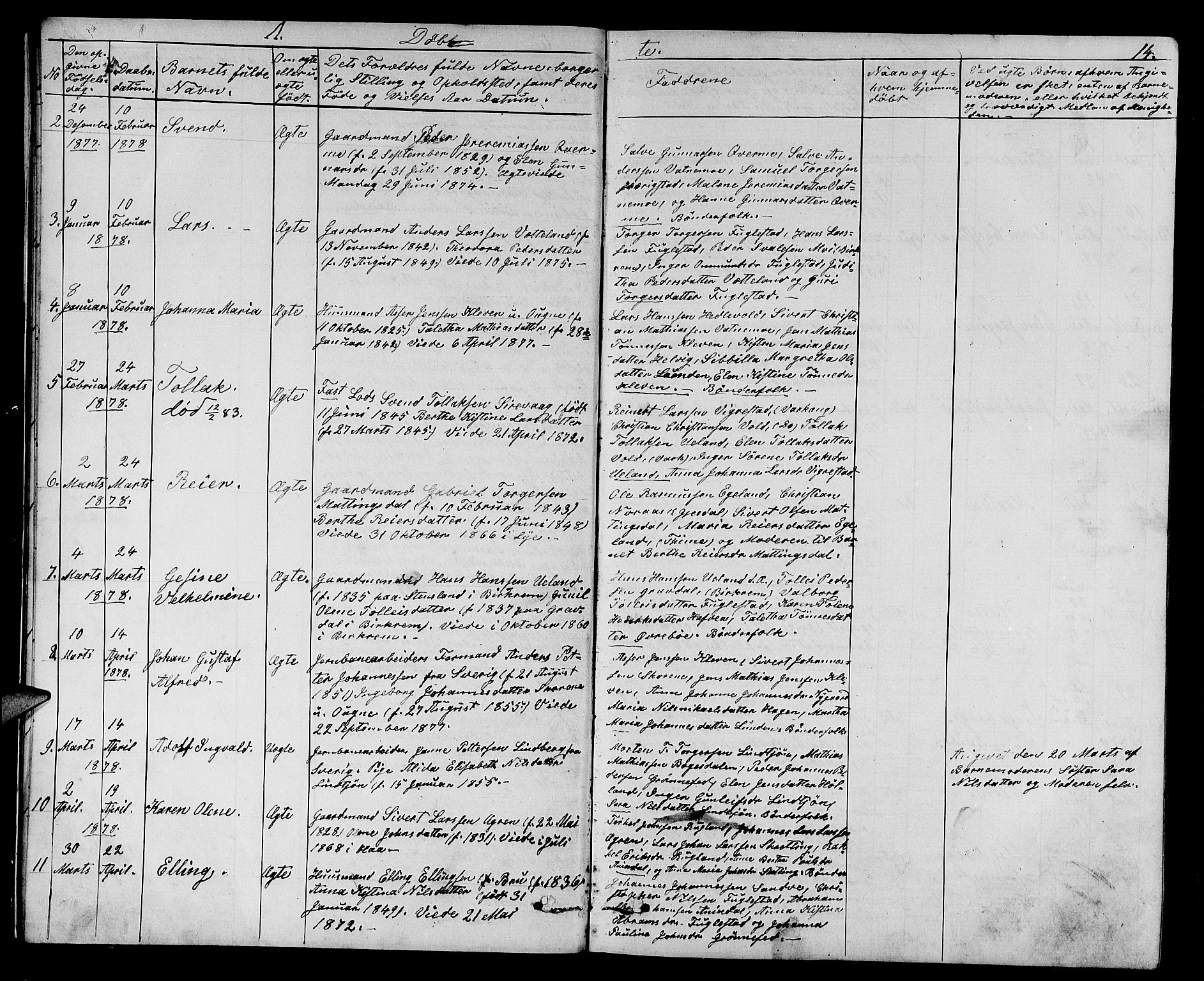 Eigersund sokneprestkontor, AV/SAST-A-101807/S09/L0006: Parish register (copy) no. B 6, 1876-1889, p. 14