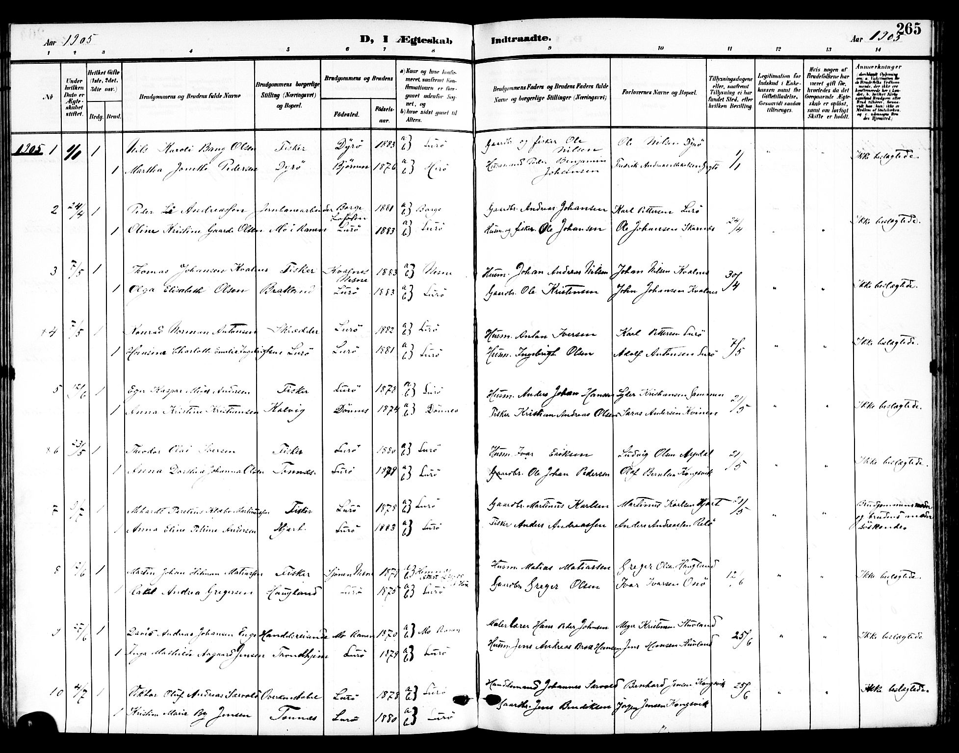 Ministerialprotokoller, klokkerbøker og fødselsregistre - Nordland, SAT/A-1459/839/L0569: Parish register (official) no. 839A06, 1903-1922, p. 265