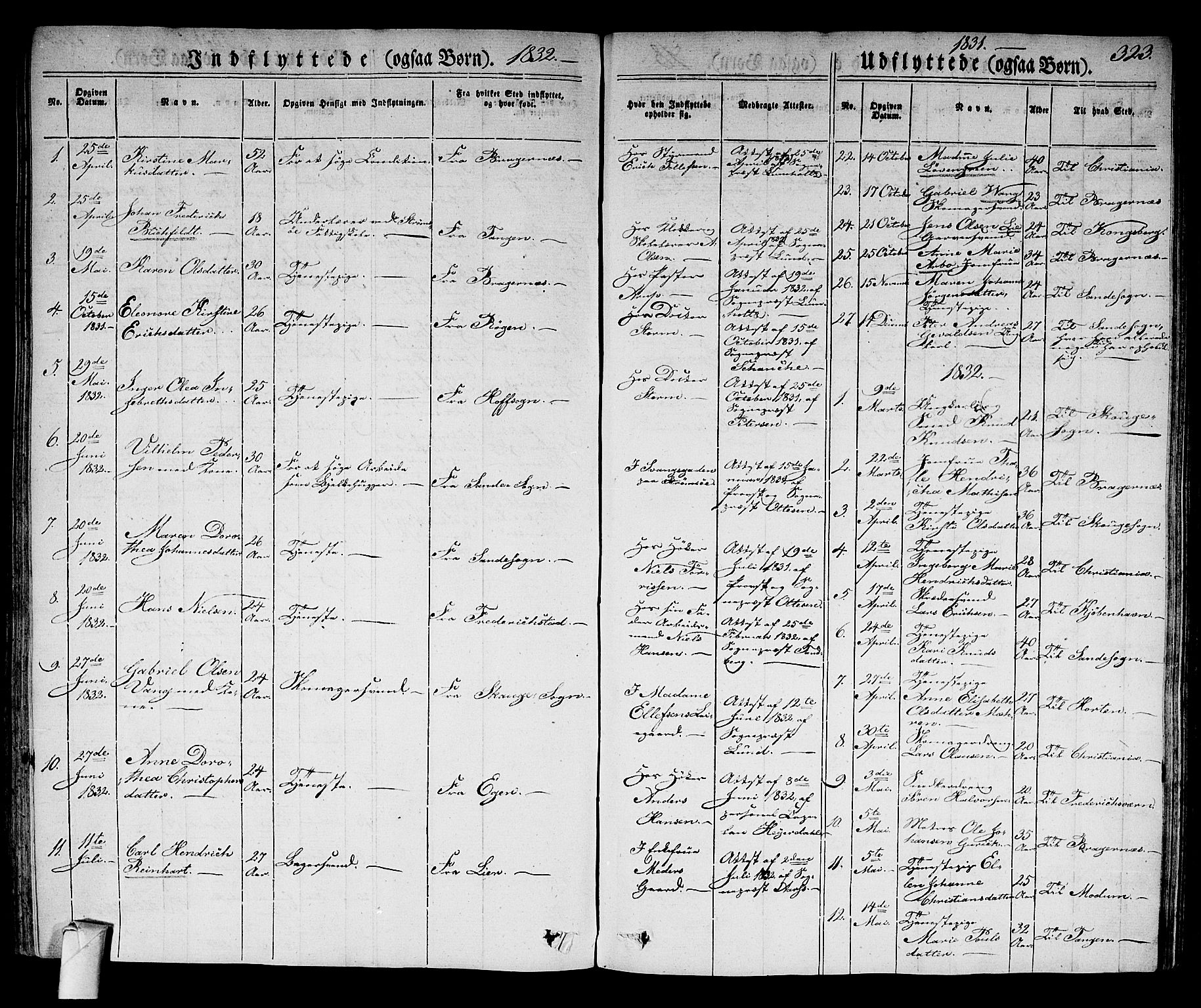 Strømsø kirkebøker, AV/SAKO-A-246/F/Fa/L0012: Parish register (official) no. I 12, 1830-1847, p. 323