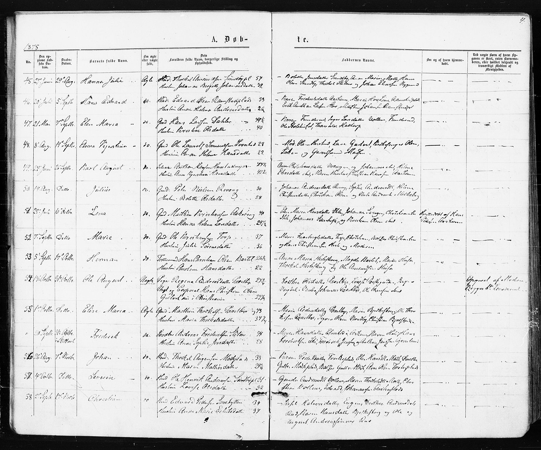 Spydeberg prestekontor Kirkebøker, AV/SAO-A-10924/F/Fa/L0007: Parish register (official) no. I 7, 1875-1885, p. 4