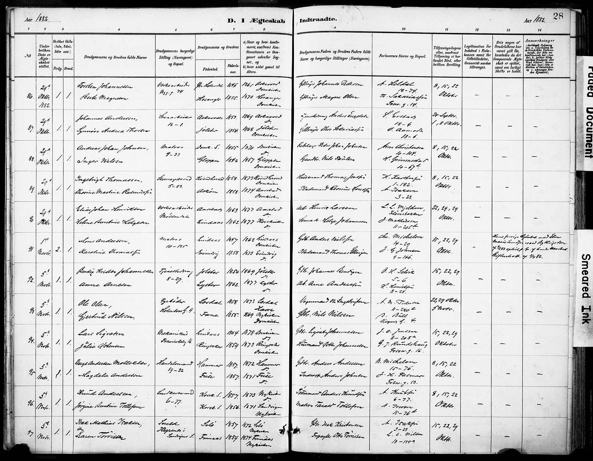 Domkirken sokneprestembete, AV/SAB-A-74801/H/Haa/L0037: Parish register (official) no. D 4, 1880-1907, p. 28