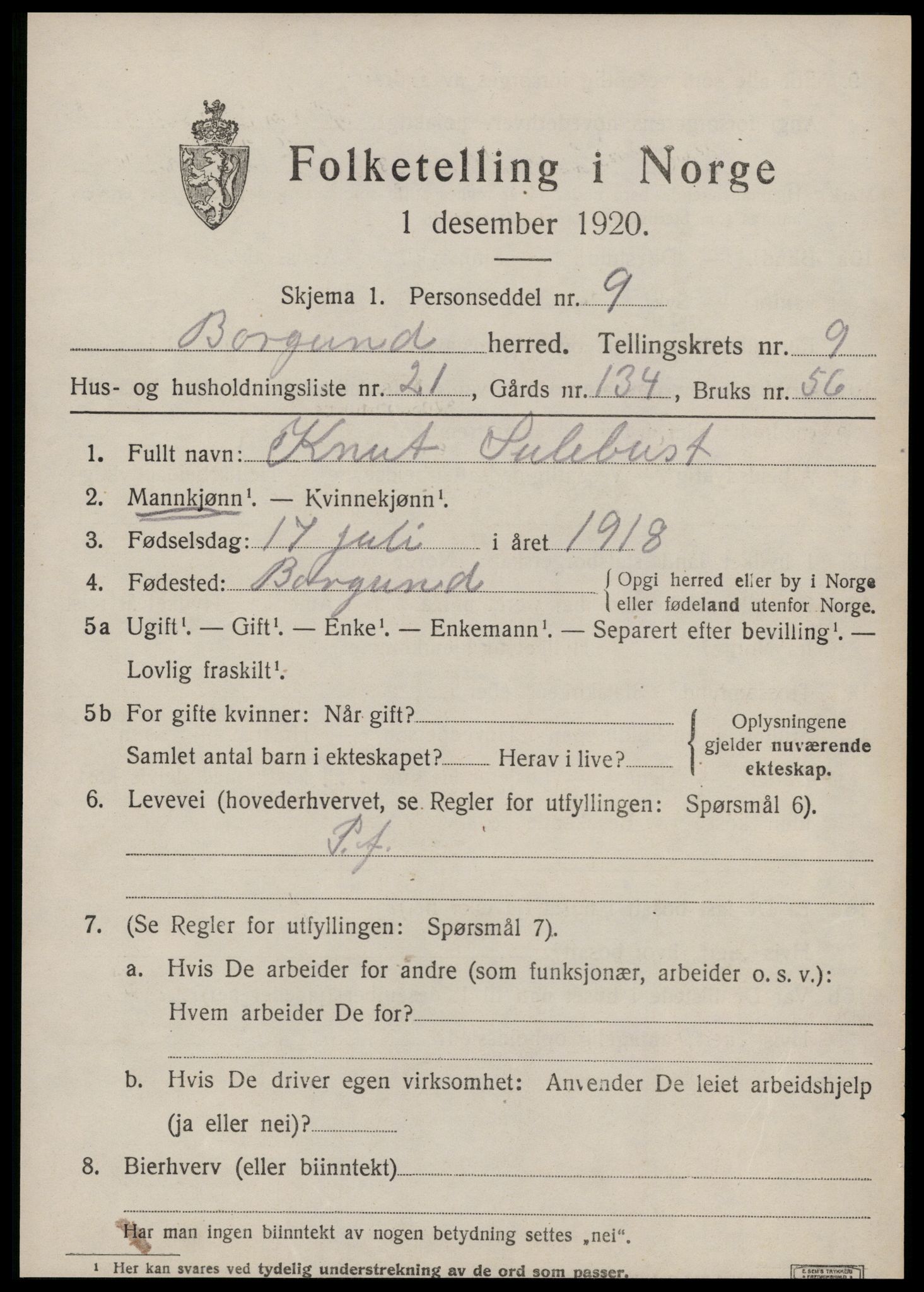 SAT, 1920 census for Borgund, 1920, p. 8432