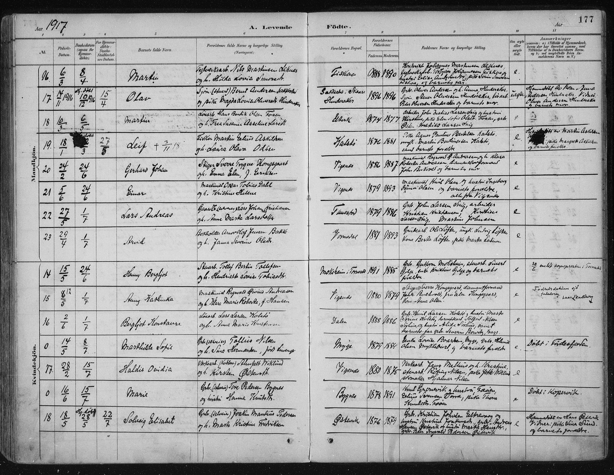 Avaldsnes sokneprestkontor, AV/SAST-A -101851/H/Ha/Haa/L0017: Parish register (official) no. A 17, 1889-1920, p. 177