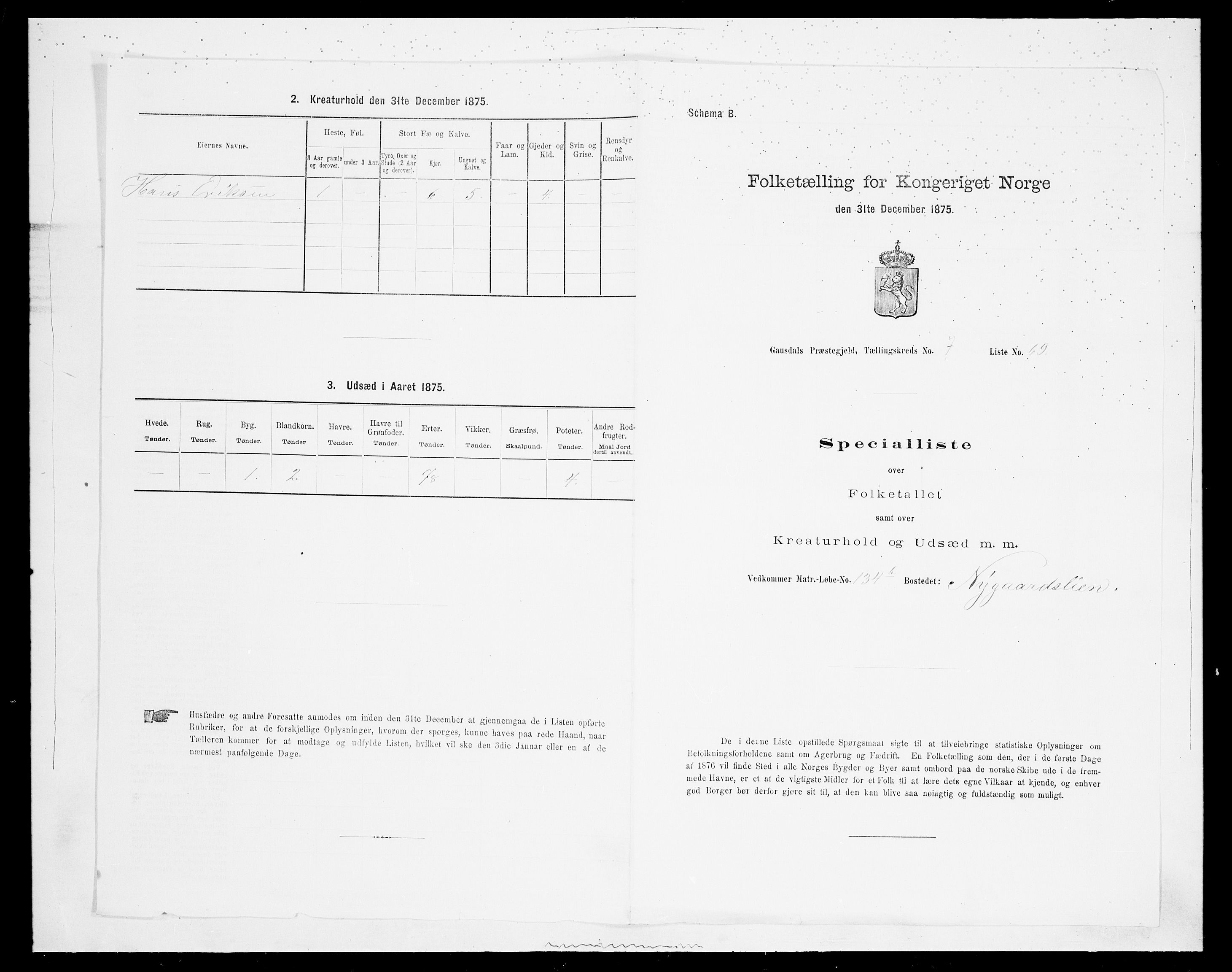 SAH, 1875 census for 0522P Gausdal, 1875, p. 1406