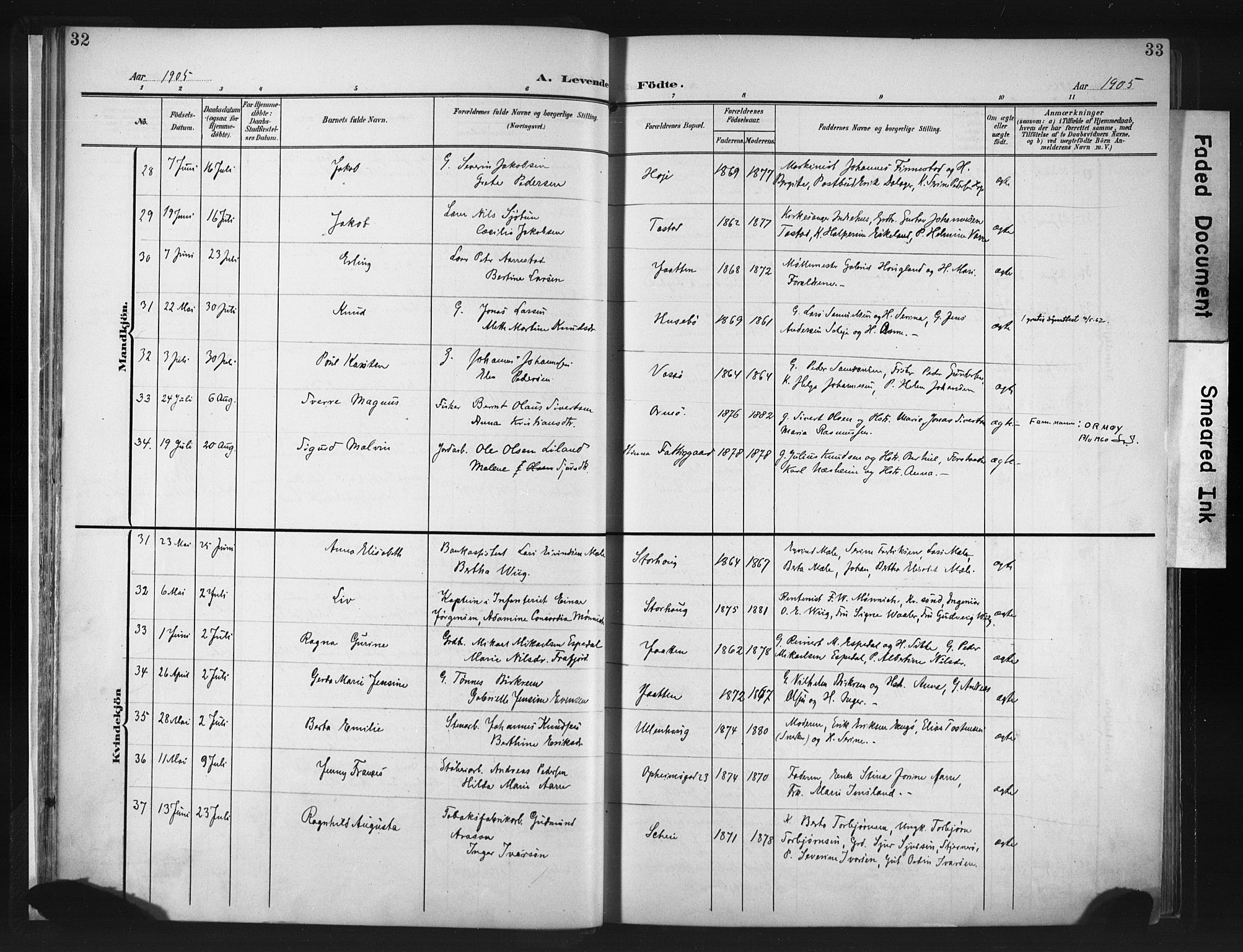 Hetland sokneprestkontor, AV/SAST-A-101826/30/30BA/L0013: Parish register (official) no. A 13, 1904-1918, p. 32-33