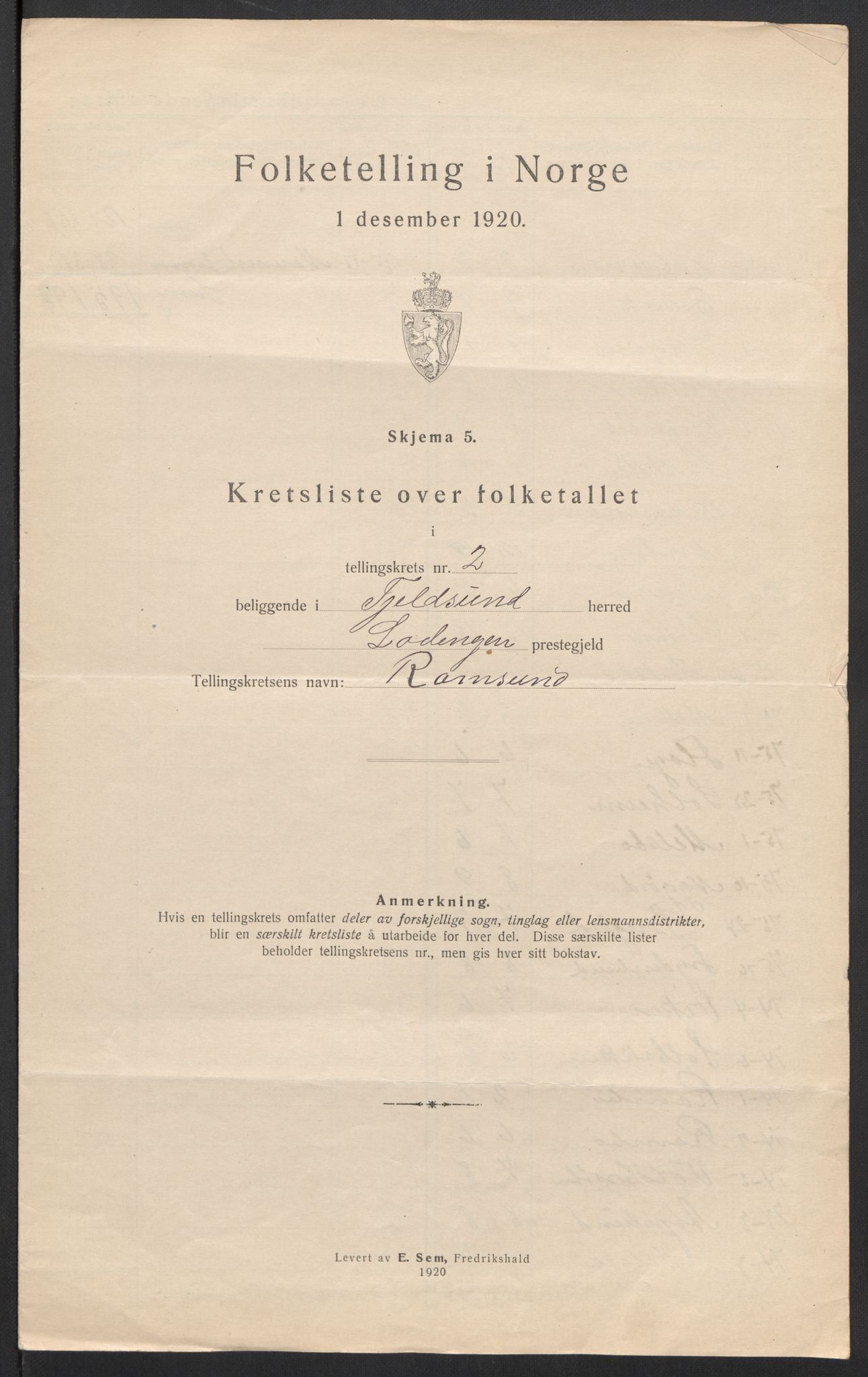 SAT, 1920 census for Tjeldsund, 1920, p. 11