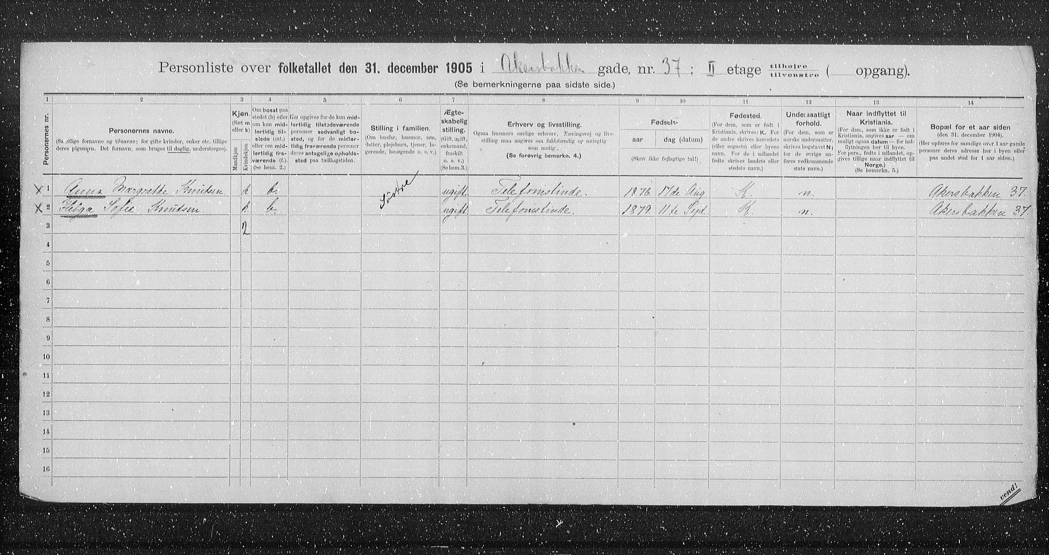 OBA, Municipal Census 1905 for Kristiania, 1905, p. 143