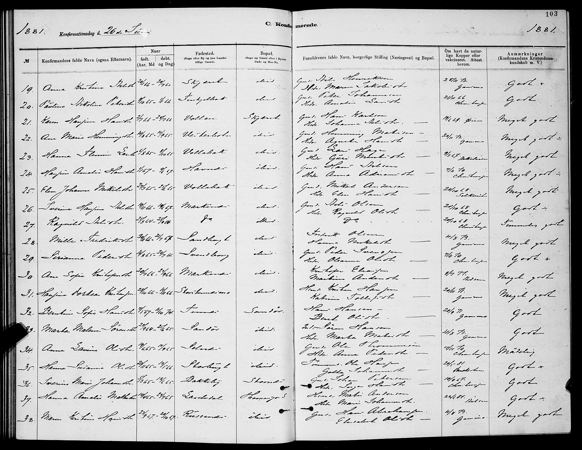 Balsfjord sokneprestembete, AV/SATØ-S-1303/G/Gab/L0007klokker: Parish register (copy) no. 7, 1878-1889, p. 103