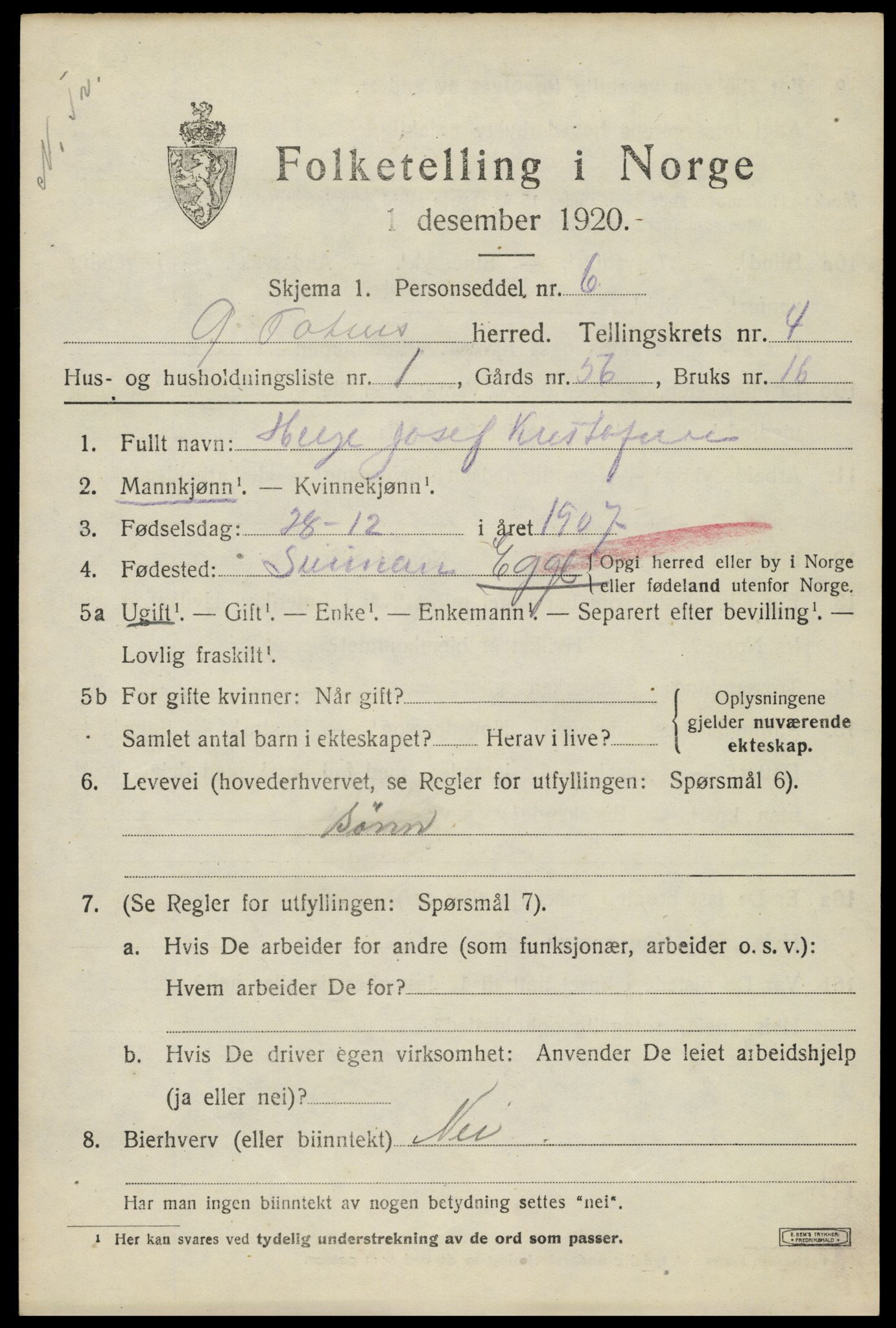 SAH, 1920 census for Østre Toten, 1920, p. 8578