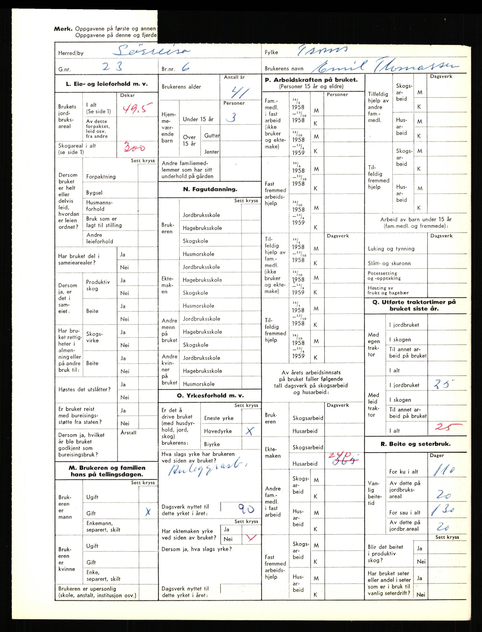 Statistisk sentralbyrå, Næringsøkonomiske emner, Jordbruk, skogbruk, jakt, fiske og fangst, AV/RA-S-2234/G/Gd/L0656: Troms: 1924 Målselv (kl. 0-3) og 1925 Sørreisa, 1959, p. 1742