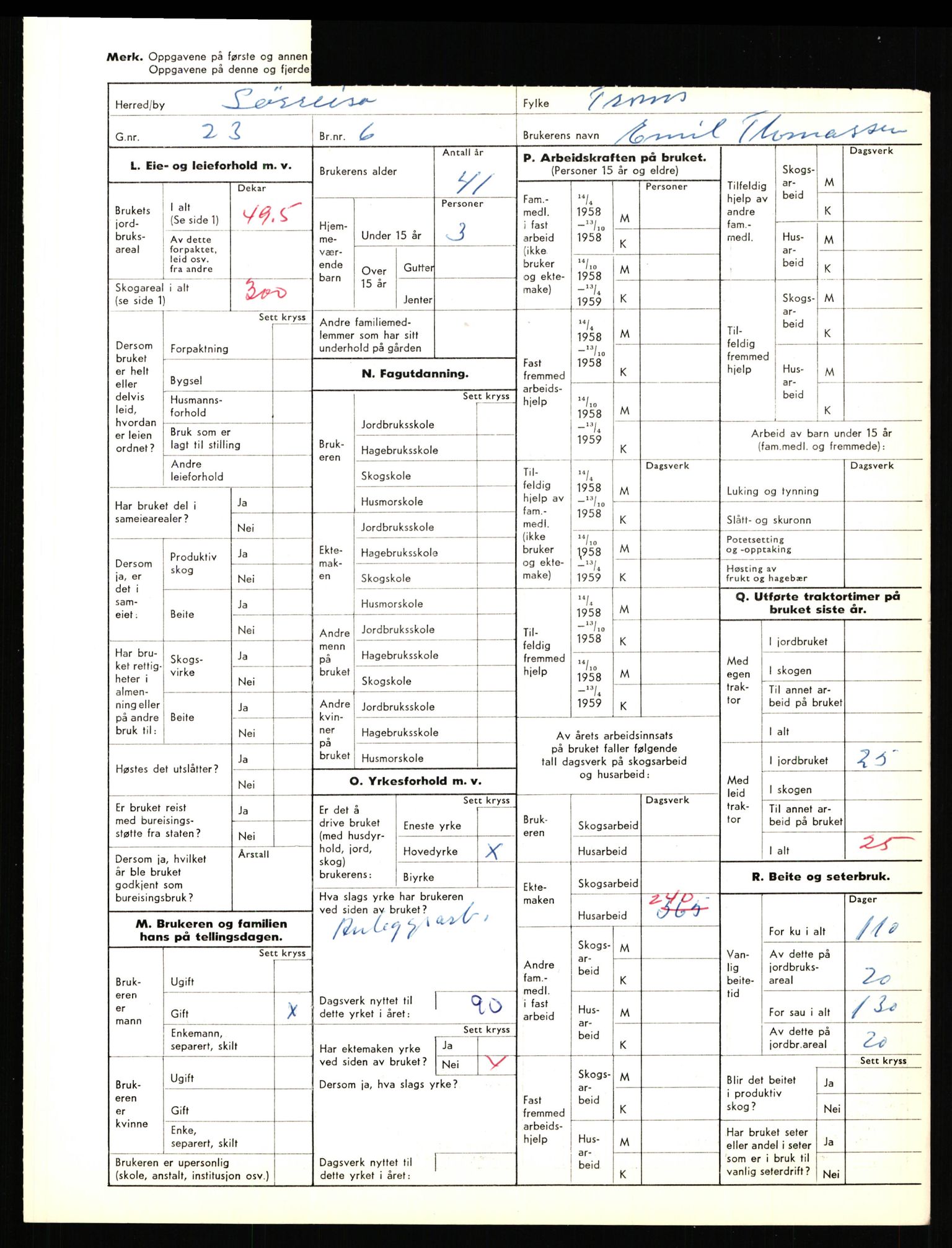 Statistisk sentralbyrå, Næringsøkonomiske emner, Jordbruk, skogbruk, jakt, fiske og fangst, AV/RA-S-2234/G/Gd/L0656: Troms: 1924 Målselv (kl. 0-3) og 1925 Sørreisa, 1959, p. 1742