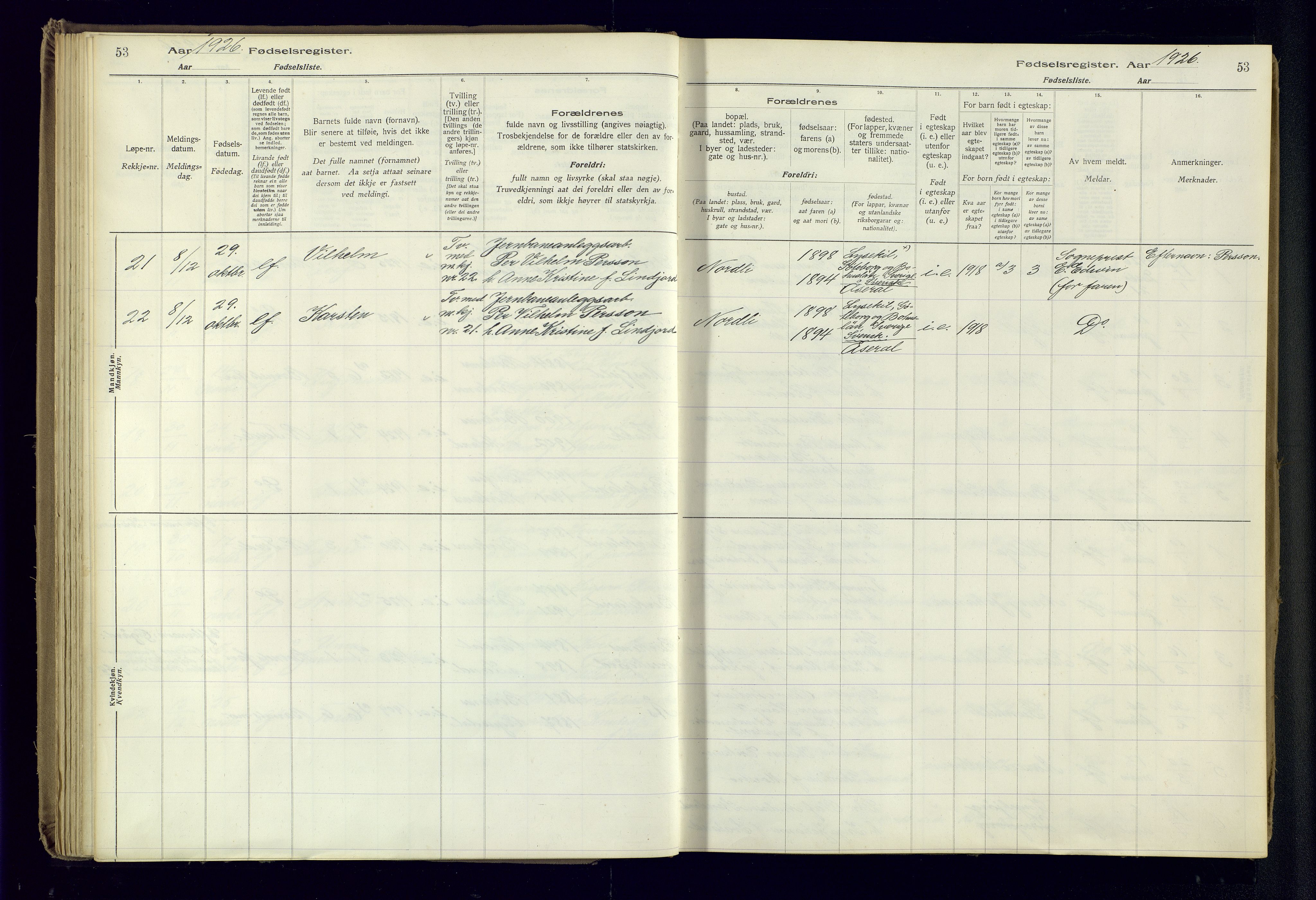 Birkenes sokneprestkontor, AV/SAK-1111-0004/J/Ja/L0001: Birth register no. II.6.4, 1916-1962, p. 53