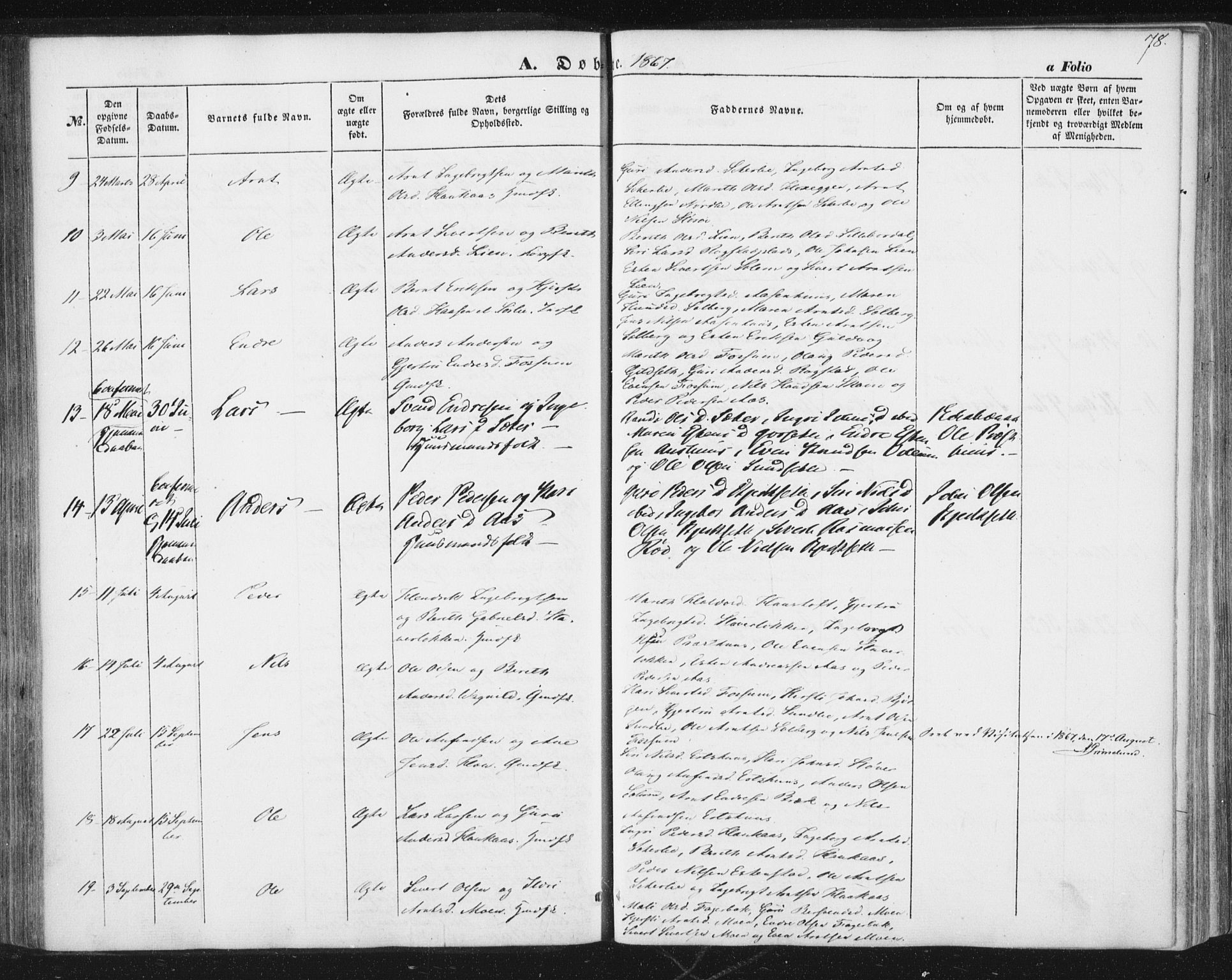 Ministerialprotokoller, klokkerbøker og fødselsregistre - Sør-Trøndelag, AV/SAT-A-1456/689/L1038: Parish register (official) no. 689A03, 1848-1872, p. 78