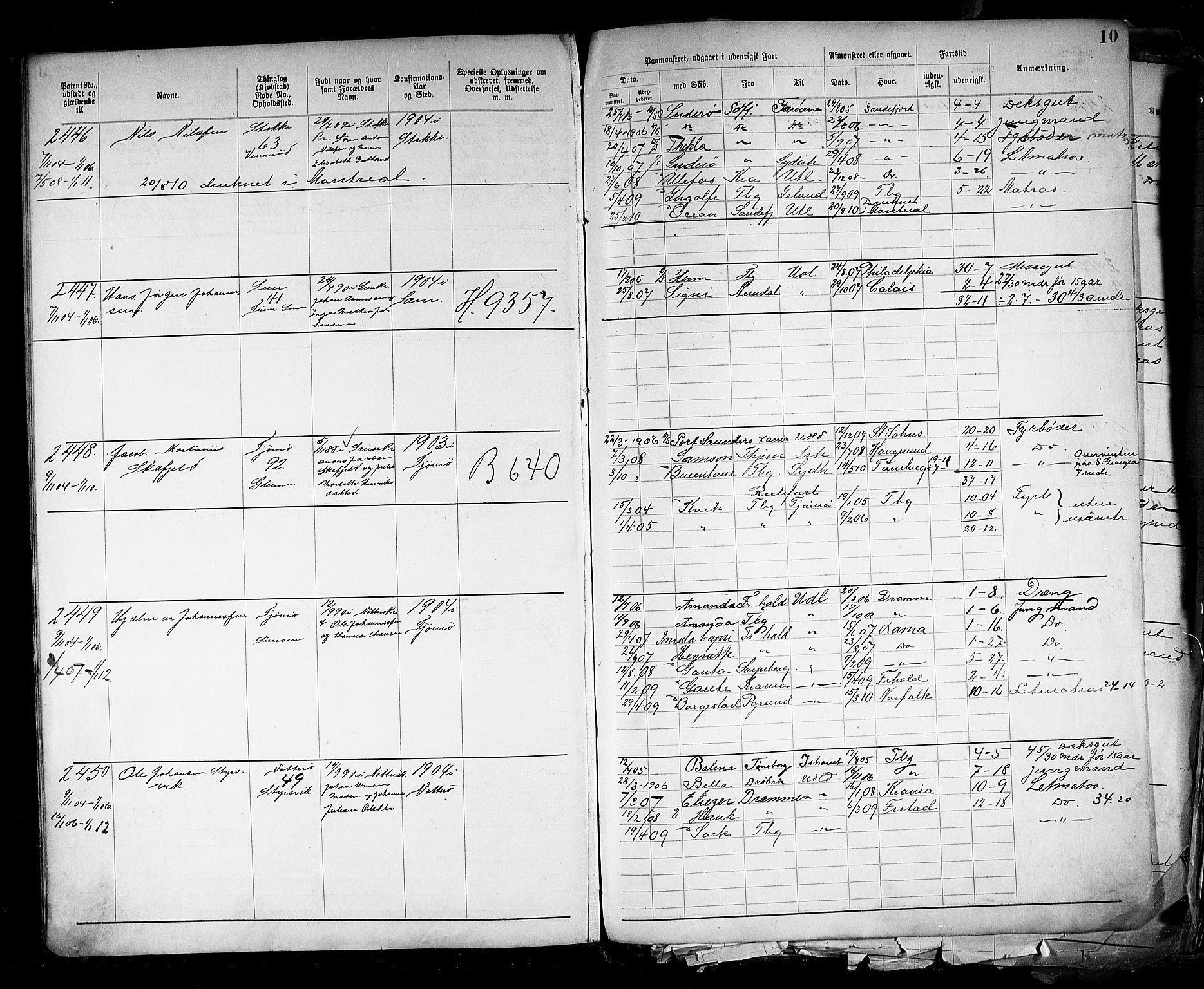 Tønsberg innrulleringskontor, AV/SAKO-A-786/F/Fb/L0005: Annotasjonsrulle Patent nr. 2401-4080, 1904-1910, p. 13