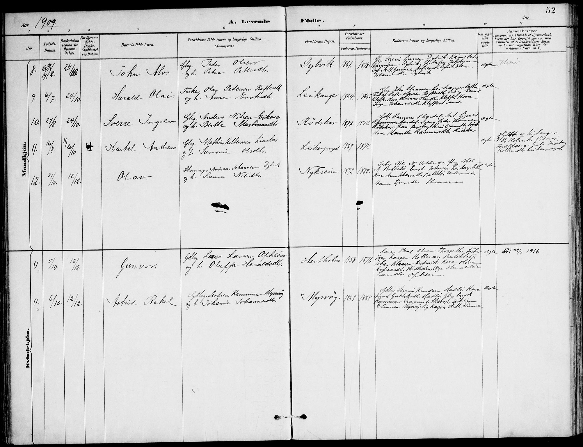 Ministerialprotokoller, klokkerbøker og fødselsregistre - Møre og Romsdal, AV/SAT-A-1454/508/L0095: Parish register (official) no. 508A02, 1887-1920, p. 52