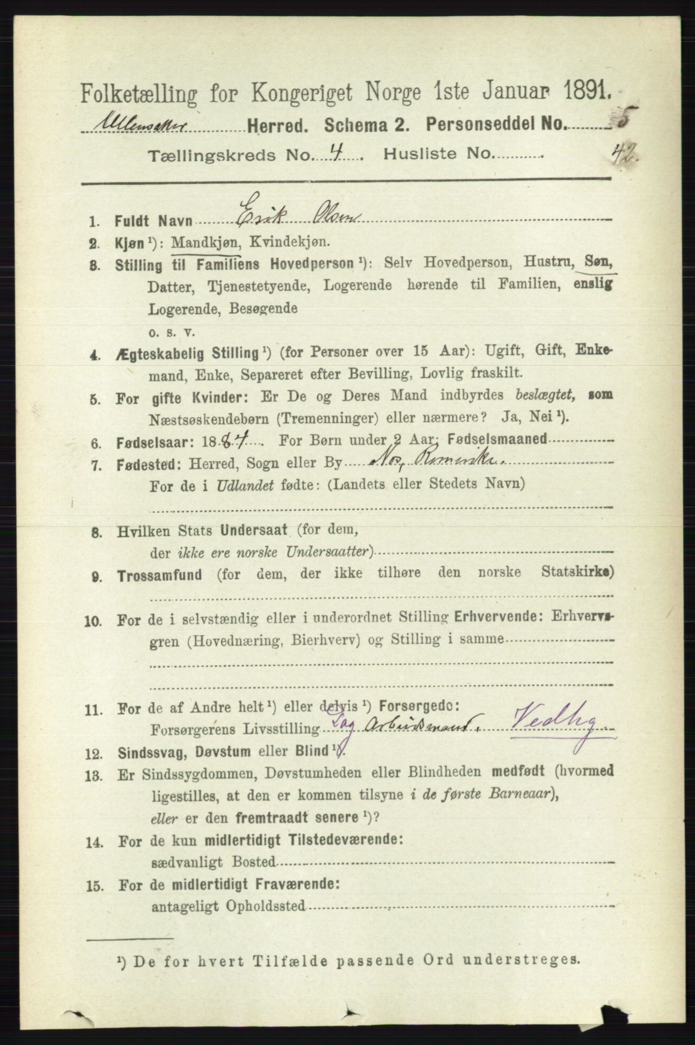 RA, 1891 census for 0235 Ullensaker, 1891, p. 1731