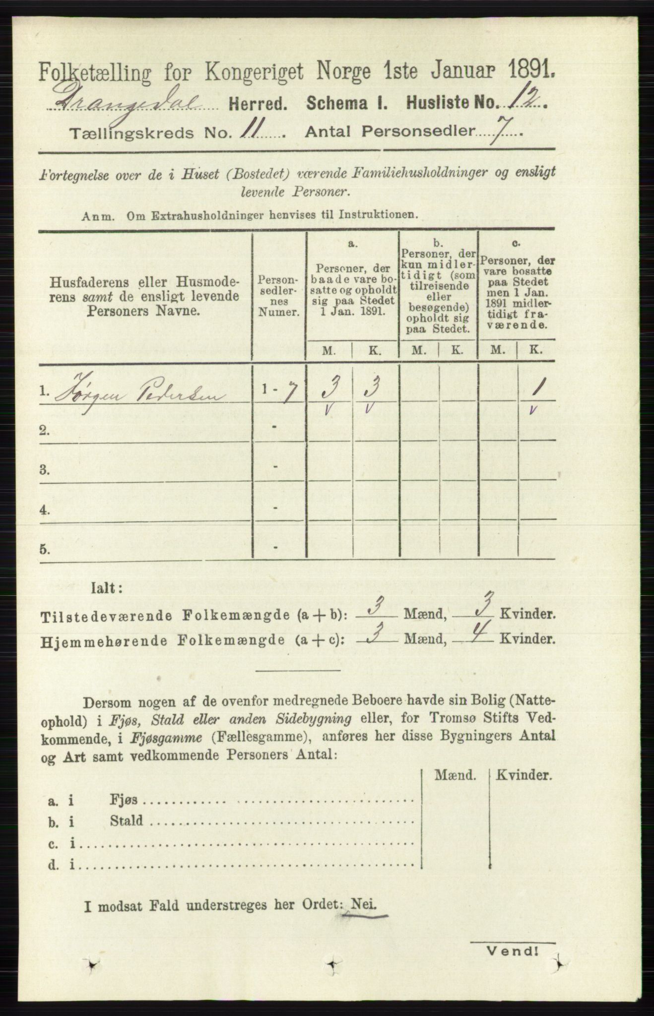 RA, 1891 census for 0817 Drangedal, 1891, p. 3854