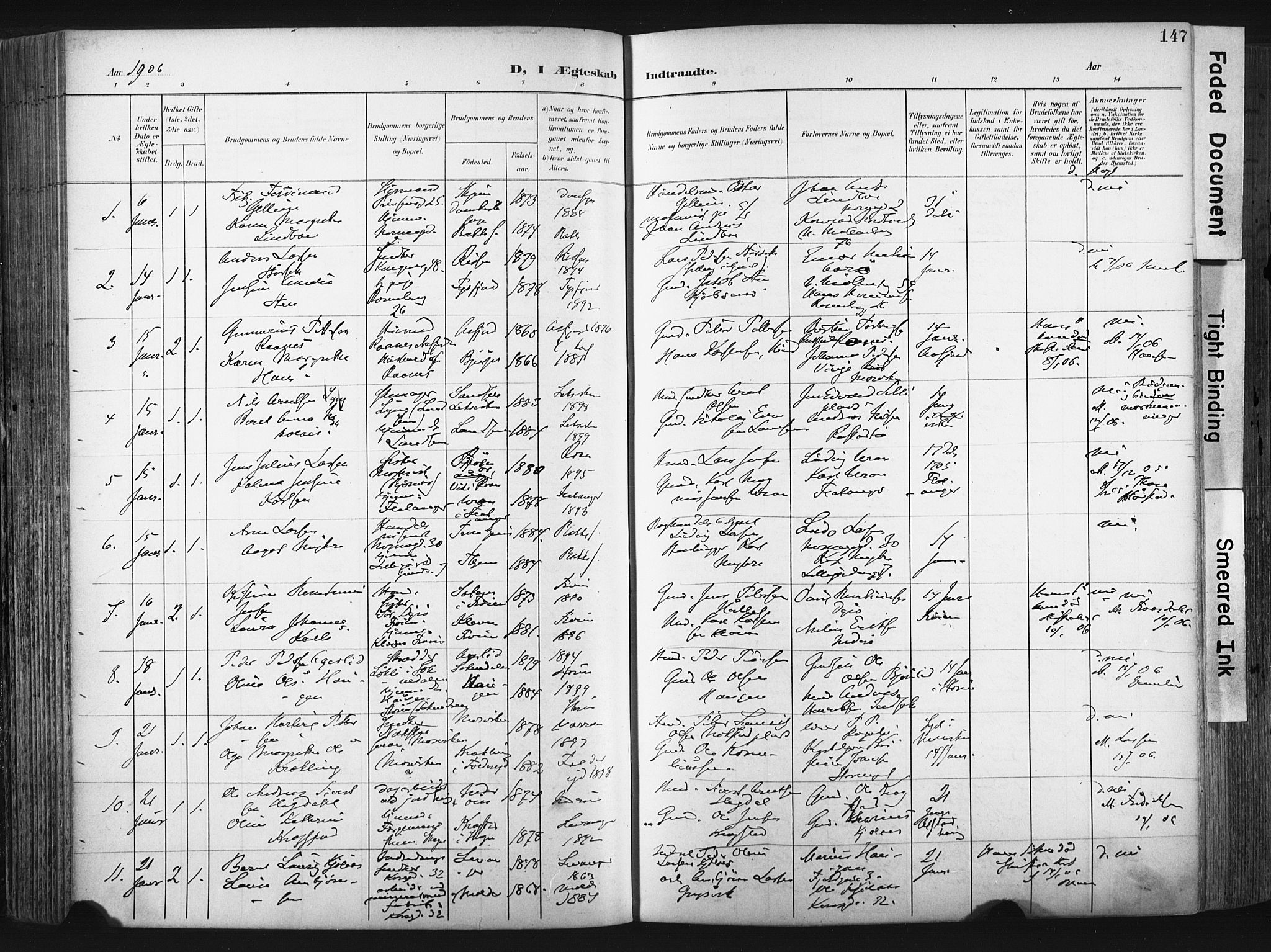 Ministerialprotokoller, klokkerbøker og fødselsregistre - Sør-Trøndelag, SAT/A-1456/604/L0201: Parish register (official) no. 604A21, 1901-1911, p. 147