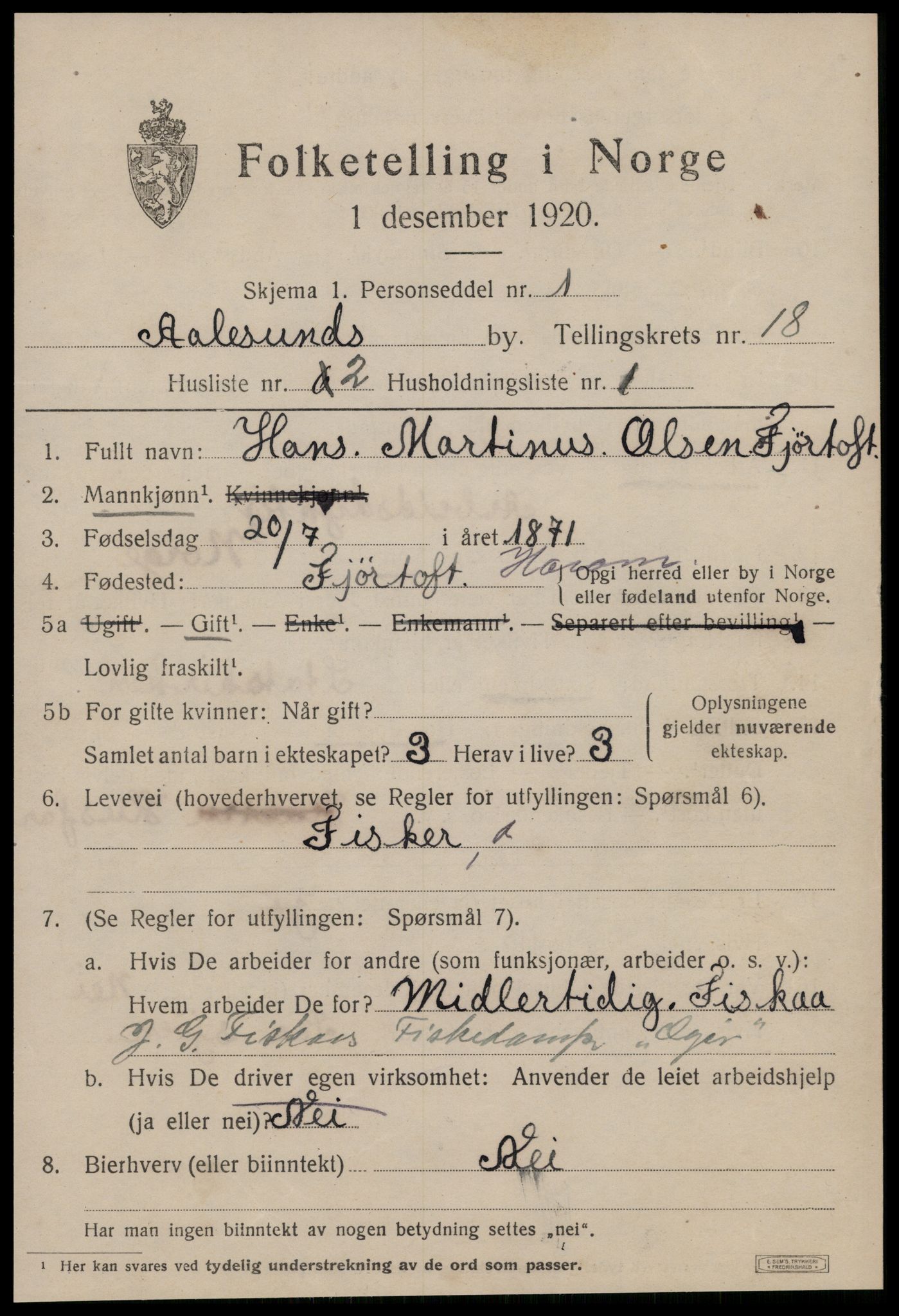 SAT, 1920 census for Ålesund, 1920, p. 34034