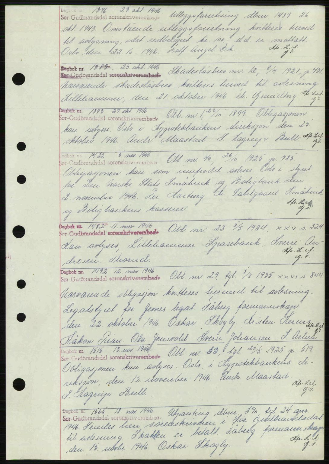 Sør-Gudbrandsdal tingrett, SAH/TING-004/H/Hb/Hbf/L0002: Mortgage book no. C1, 1938-1951, Diary no: : 1376/1946