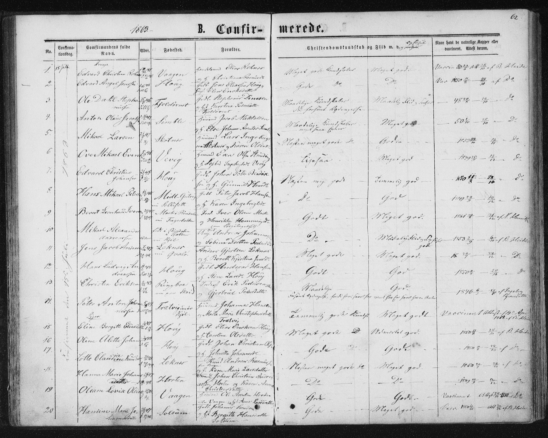 Ministerialprotokoller, klokkerbøker og fødselsregistre - Nord-Trøndelag, SAT/A-1458/788/L0696: Parish register (official) no. 788A03, 1863-1877, p. 62