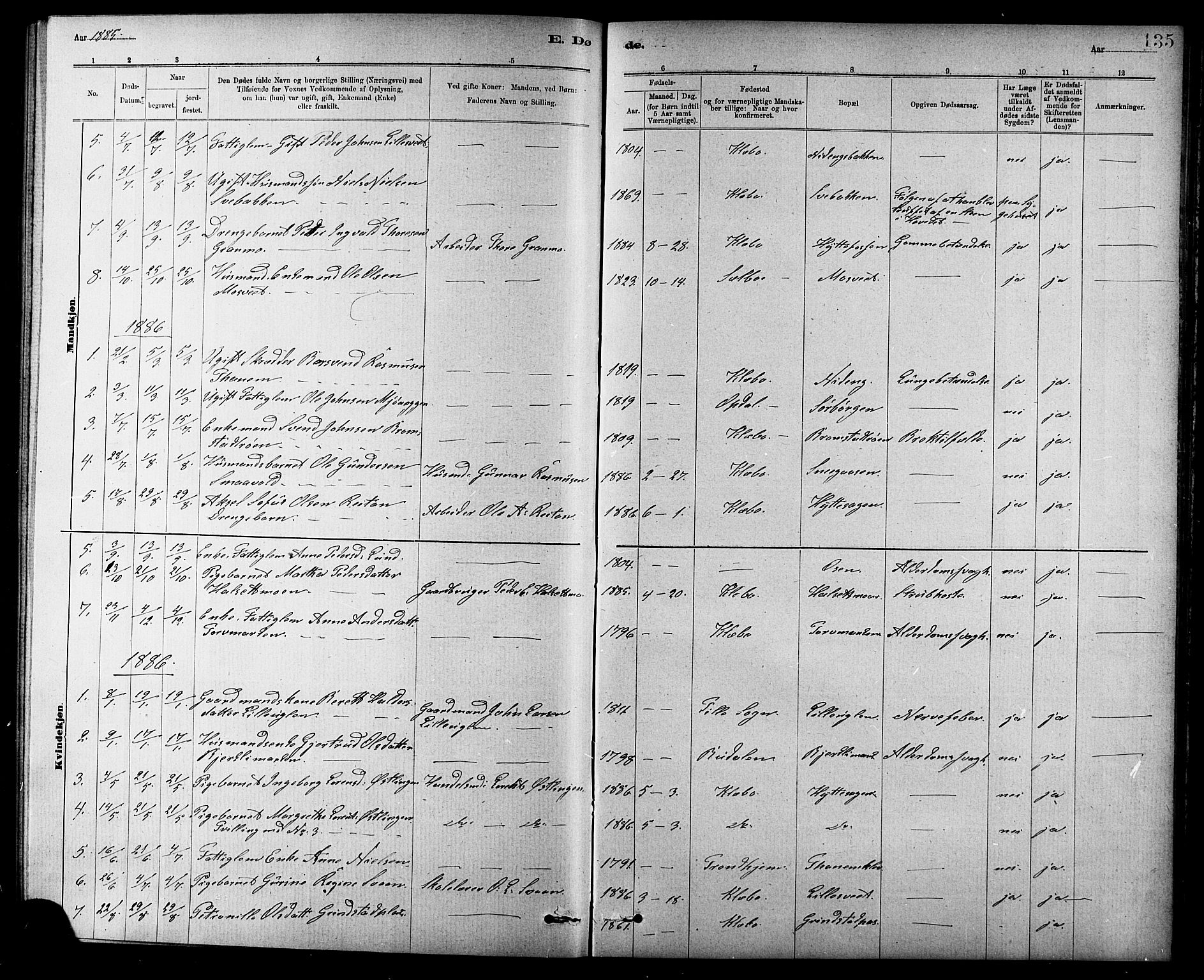 Ministerialprotokoller, klokkerbøker og fødselsregistre - Sør-Trøndelag, SAT/A-1456/618/L0452: Parish register (copy) no. 618C03, 1884-1906, p. 135